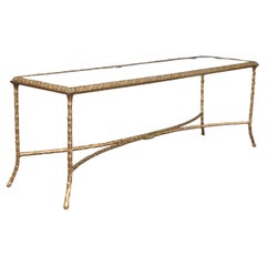 Solid Bronze French Bagues Olive Leaf Narrow Coffee Table circa 1950s