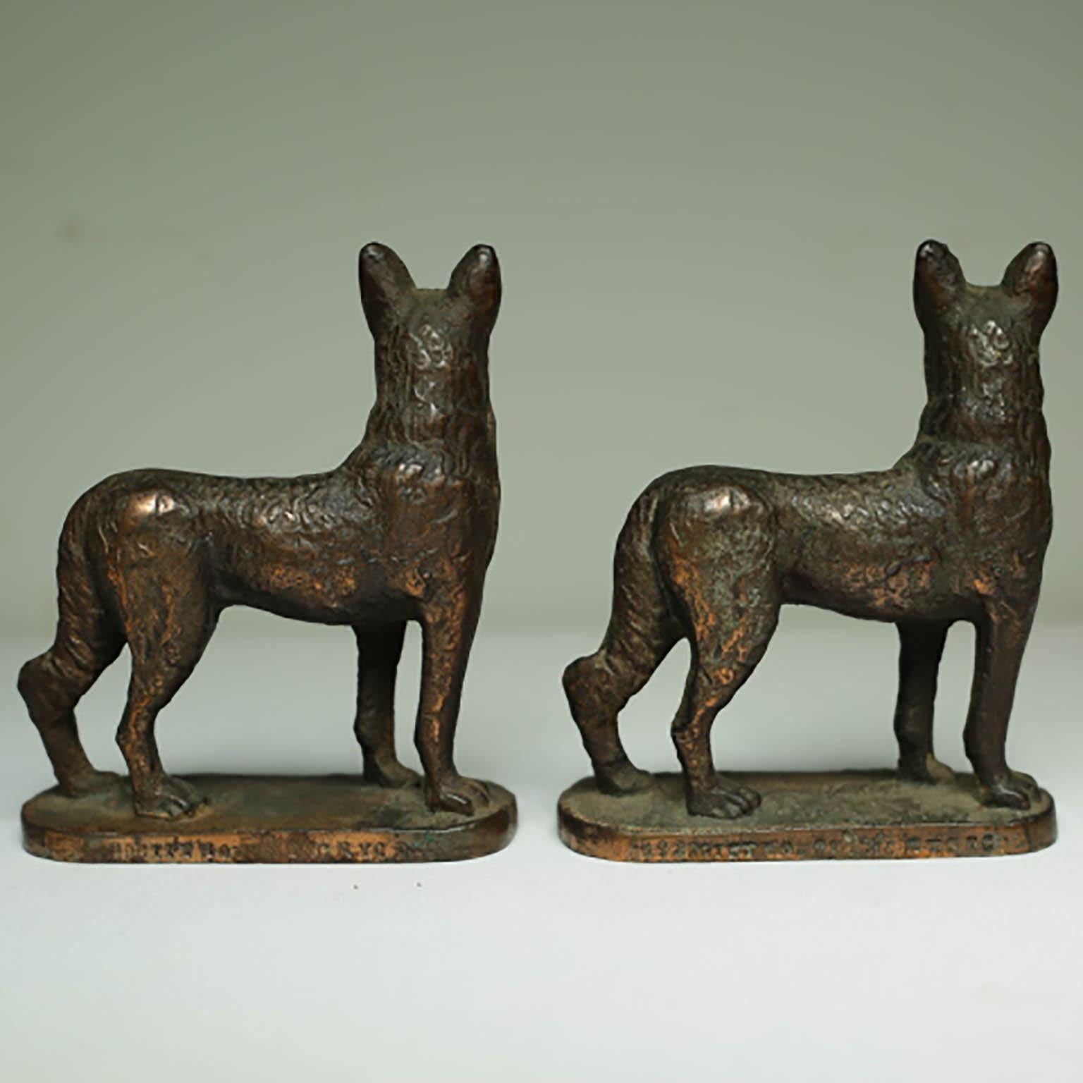 Industrial Solid Bronze German Shepard Bookends Stamped 