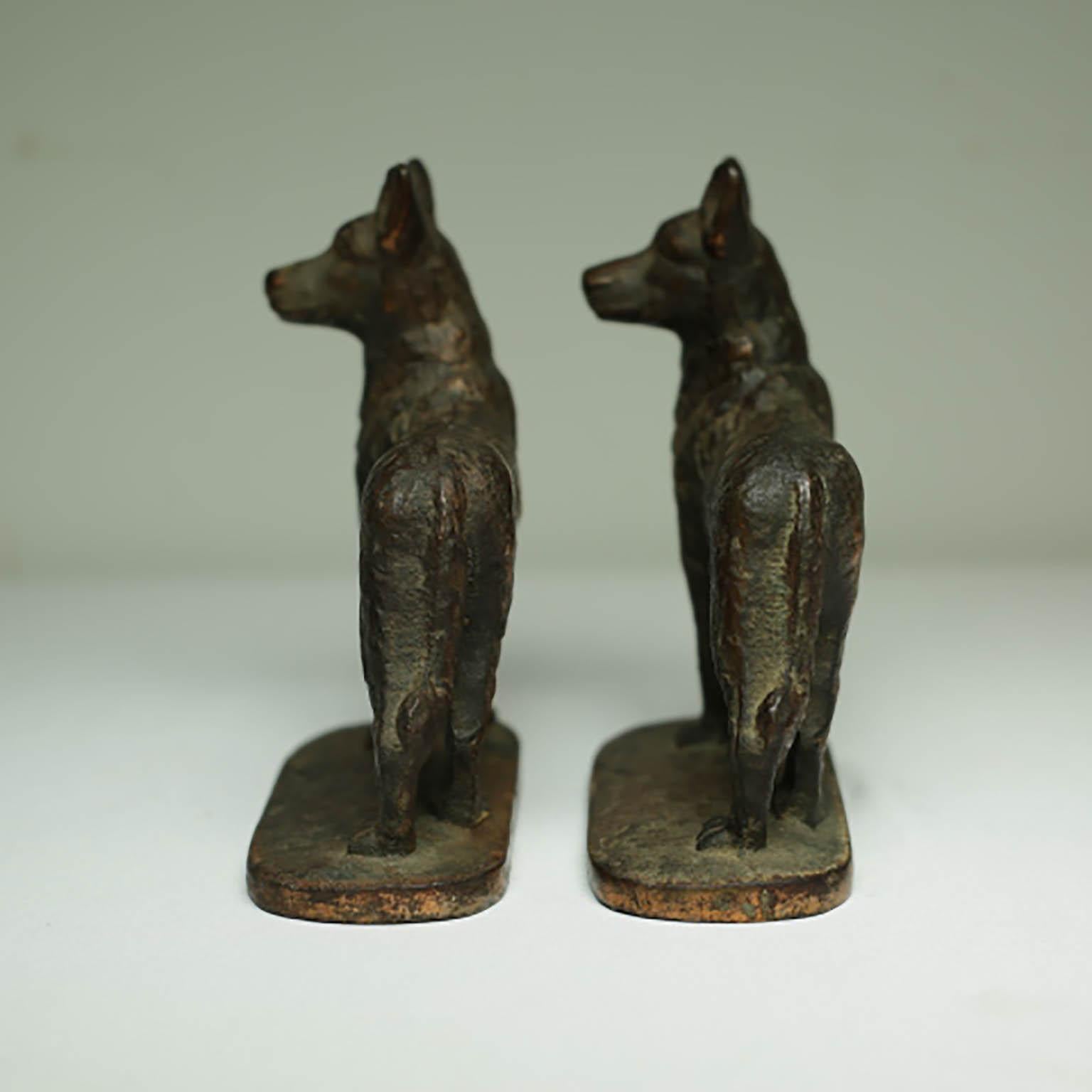 Solid Bronze German Shepard Bookends Stamped 