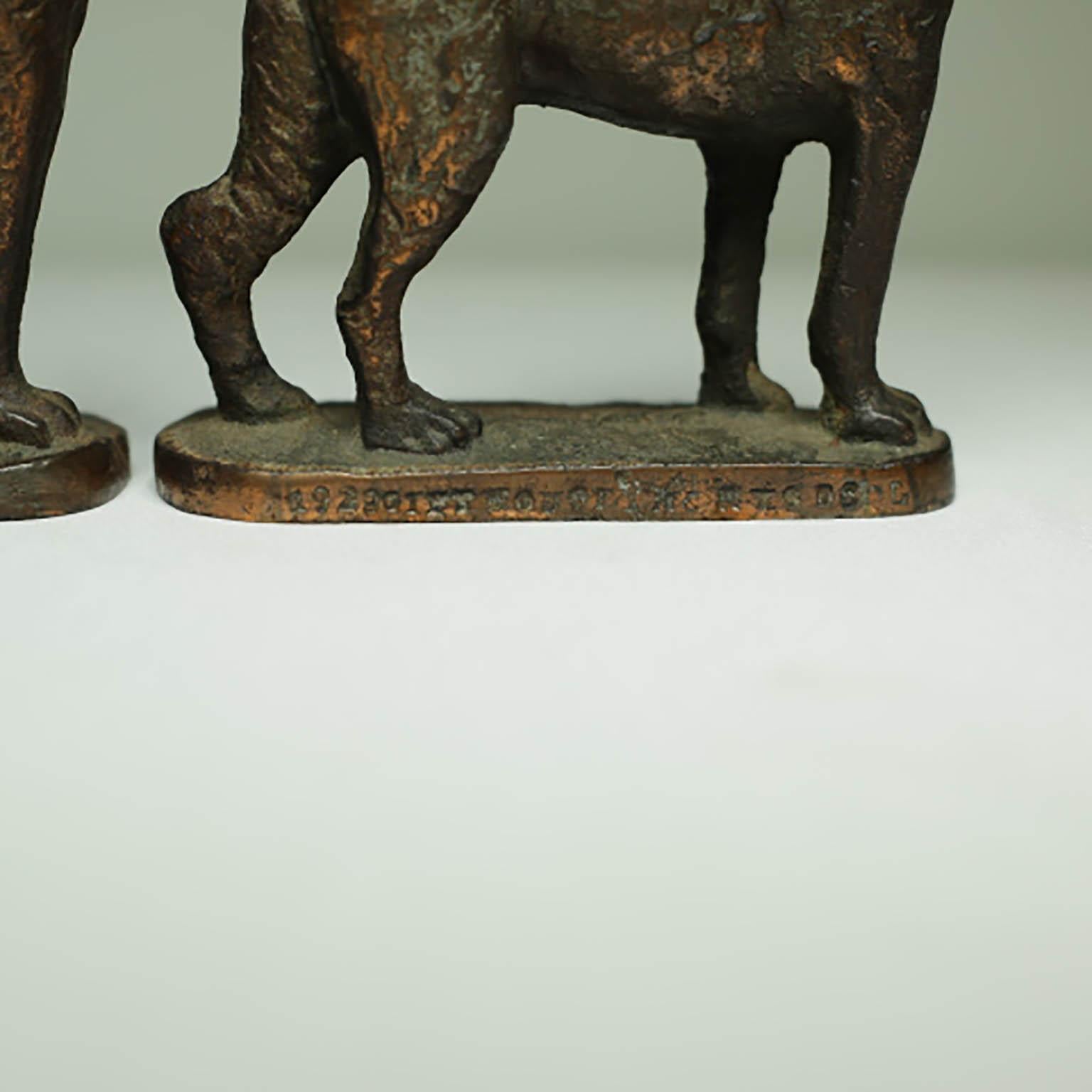 20th Century Solid Bronze German Shepard Bookends Stamped 