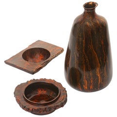 Solid Bronze "Hestia" Vase, "Ember" and "Zion" Vessel Set with Red Patina