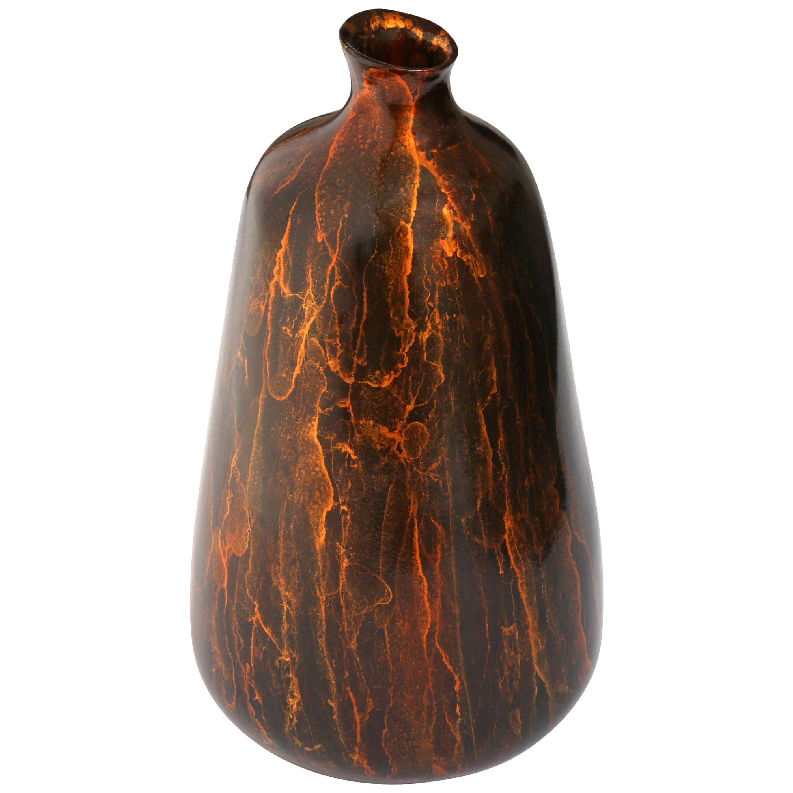 Solid Bronze "Hestia" Vase / Sculpture with Organic Shape and Red Patina, Stock For Sale