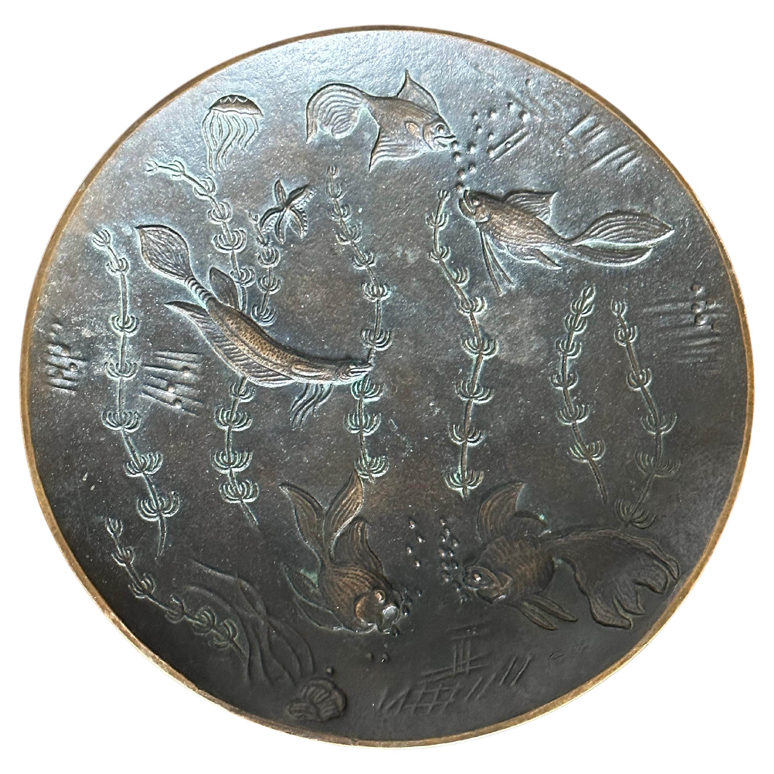 Cuenco bajo de bronce macizo de Gunnar Nylund para Akta Brons, Suecia, década de 1940