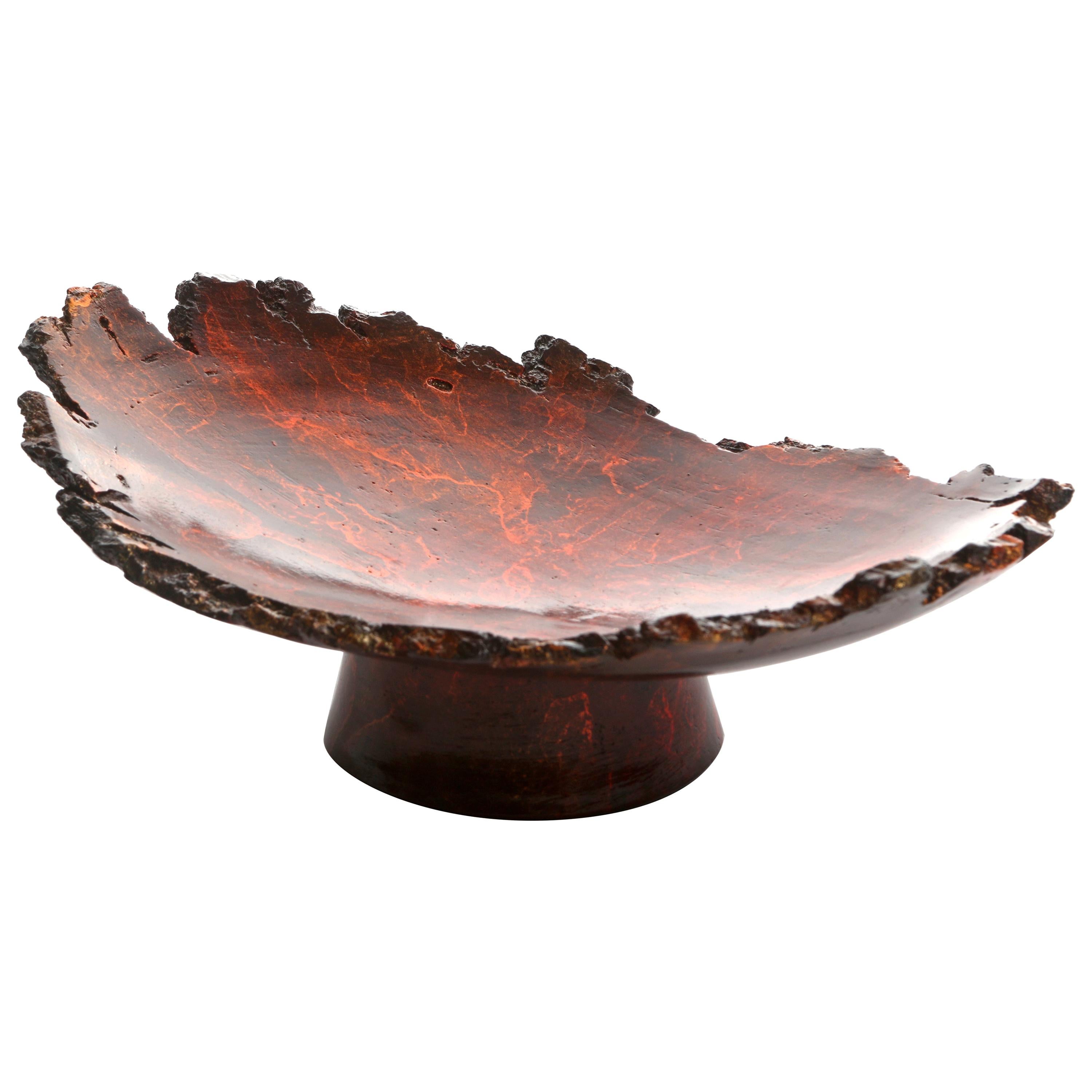Solid Bronze "Mavis" Footed Dish with Natural Edge and Red Patina, in Stock For Sale