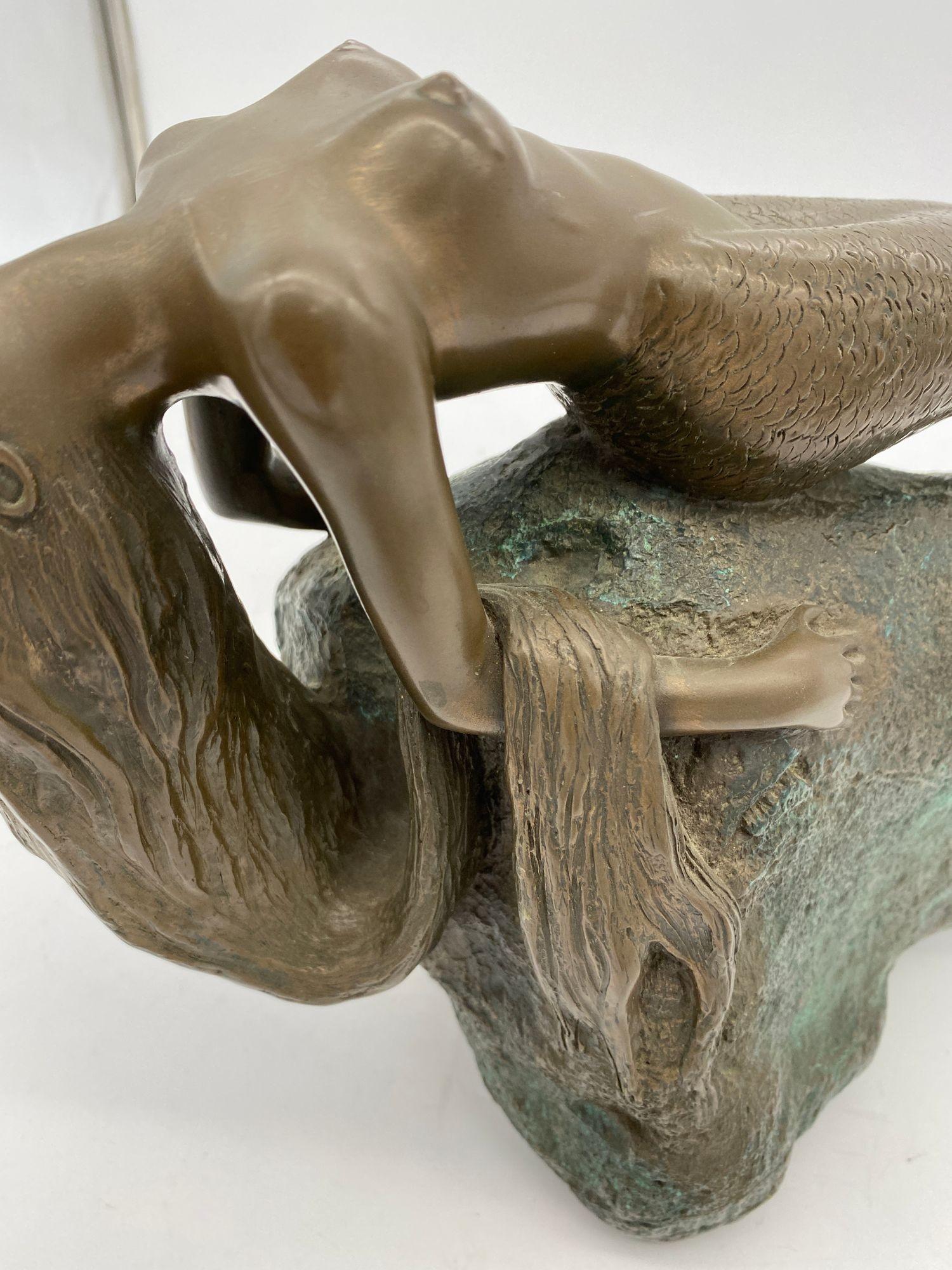 Bronze Mermaid Siren Statue on Beach Rock by James Siebert For Sale 1