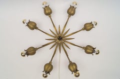 Solid Bronze Midcentury Wall or Ceiling Sputnik Lamp Flower-Shaped, 1960s
