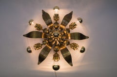 Solid Bronze Midcentury Wall or Ceiling Sputnik Lamp Flower-Shaped, 1960s
