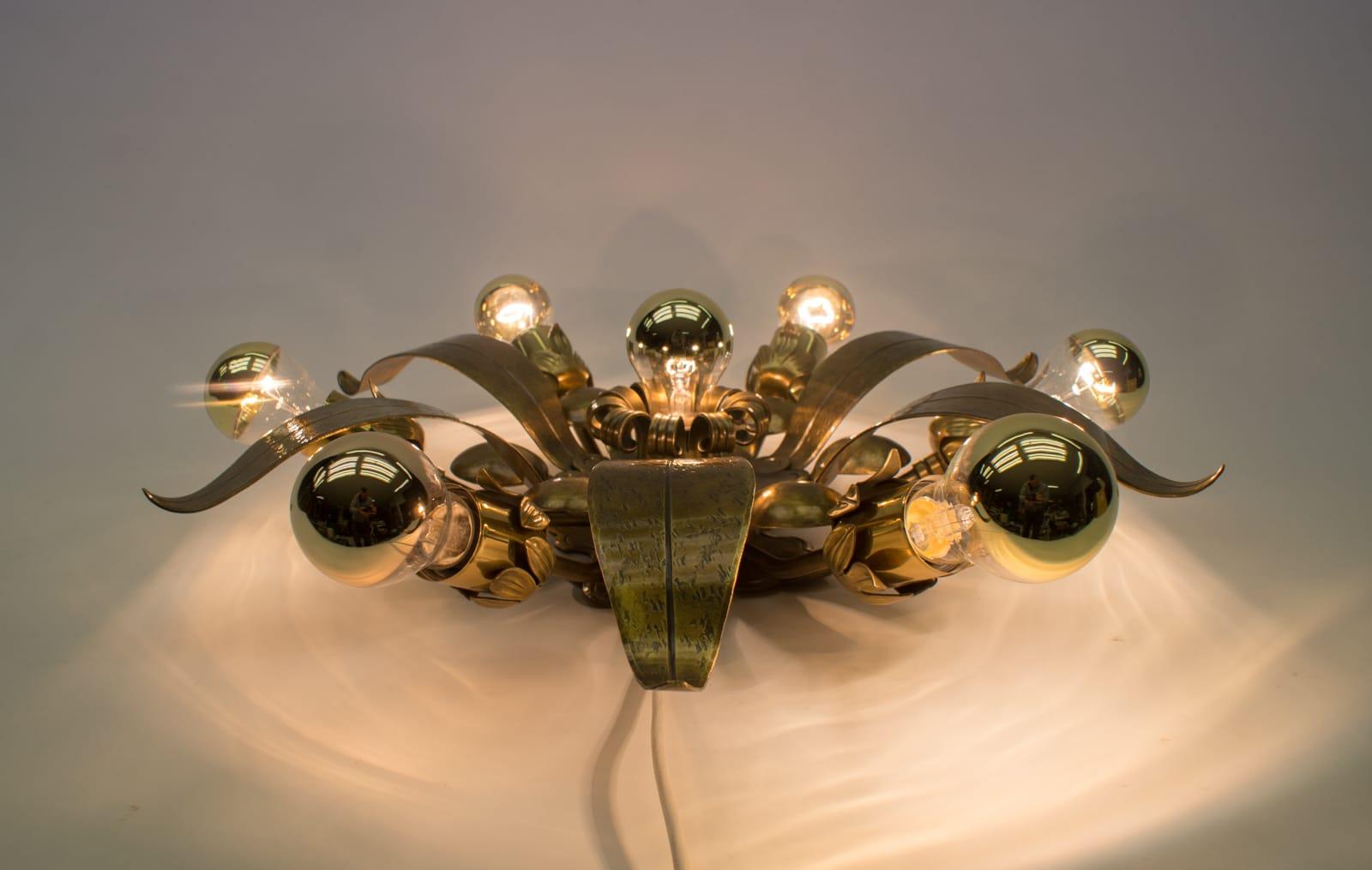 Solid Bronze Midcentury Wall or Ceiling Sputnik Lamp Flower-Shaped, 1960s 2