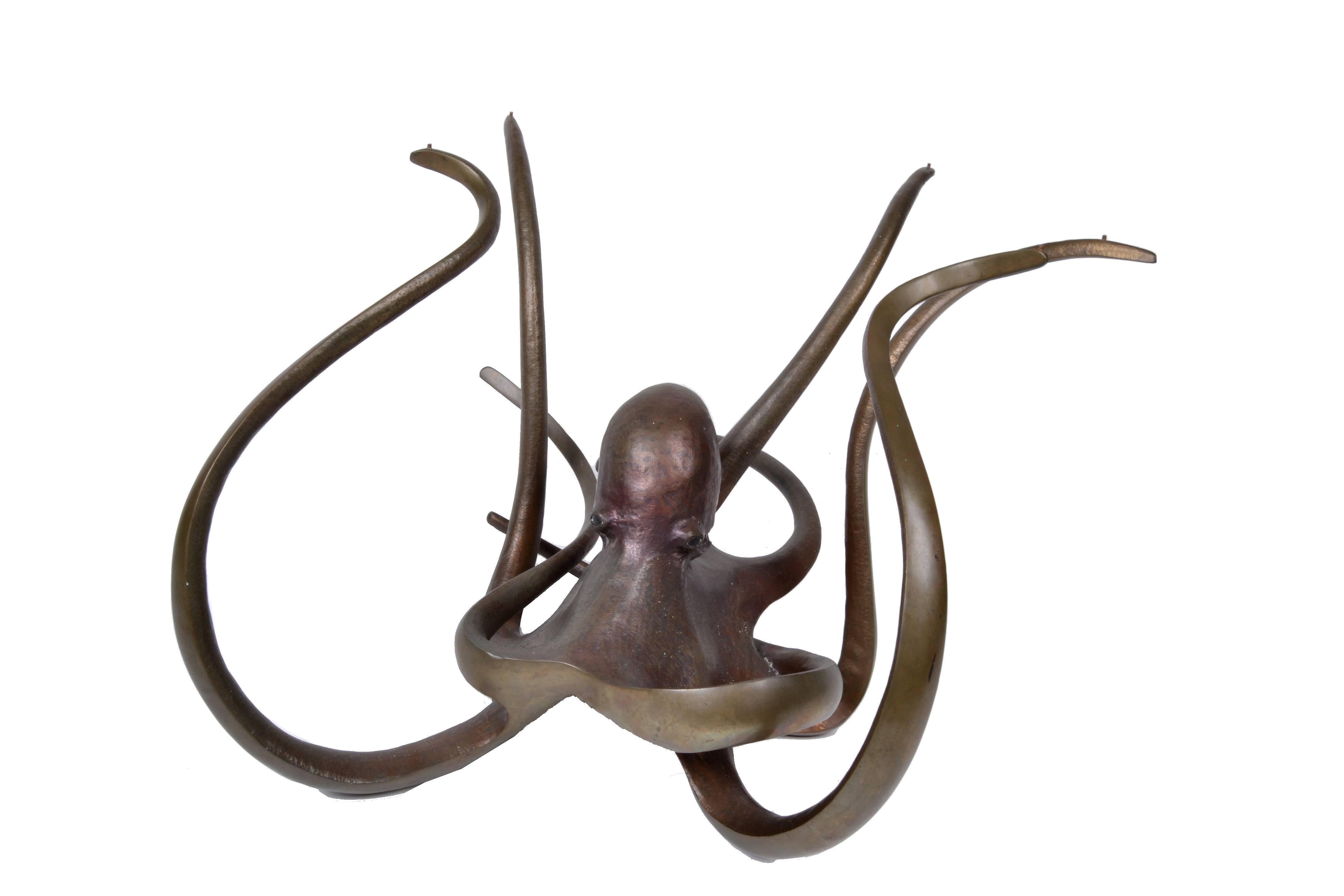 Sculptural Octopus Coffee Glass Table in Bronze Art Deco Style For Sale 2