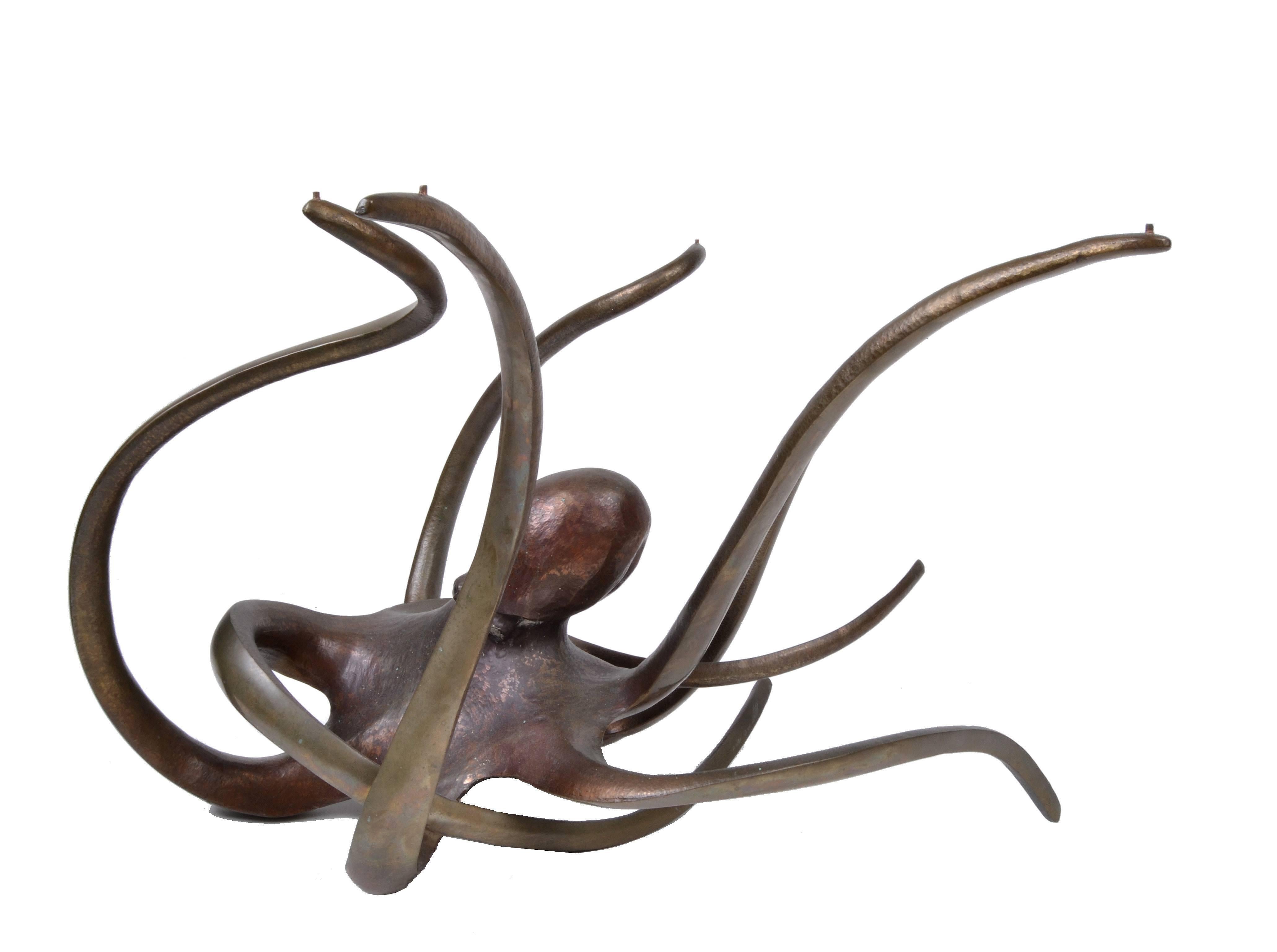 Skulpturaler Octopus-Couchtisch aus Glas in Bronze im Art-déco-Stil im Angebot 3