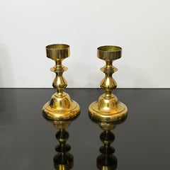 Solid Bronze Pair of Candleholders, Mid-Century, Mantle Candlesticks