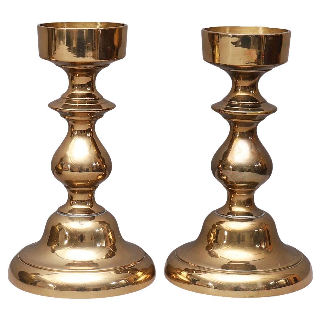 Coppia di portacandele in bronzo massiccio, metà del secolo scorso, candelieri da camino