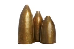 Solid Bronze 'Poppy' Vase Set with Sculptural Shape in Gold Patina Finish