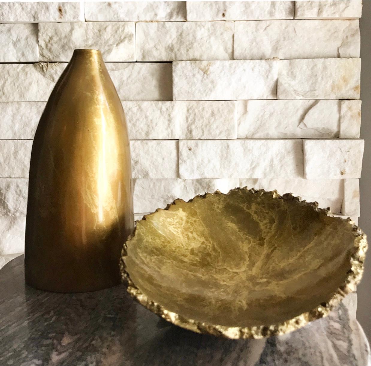 Solid Bronze 'Poppy' Vase / Vessel with Sculptural Shape in Gold Patina Finish For Sale 5