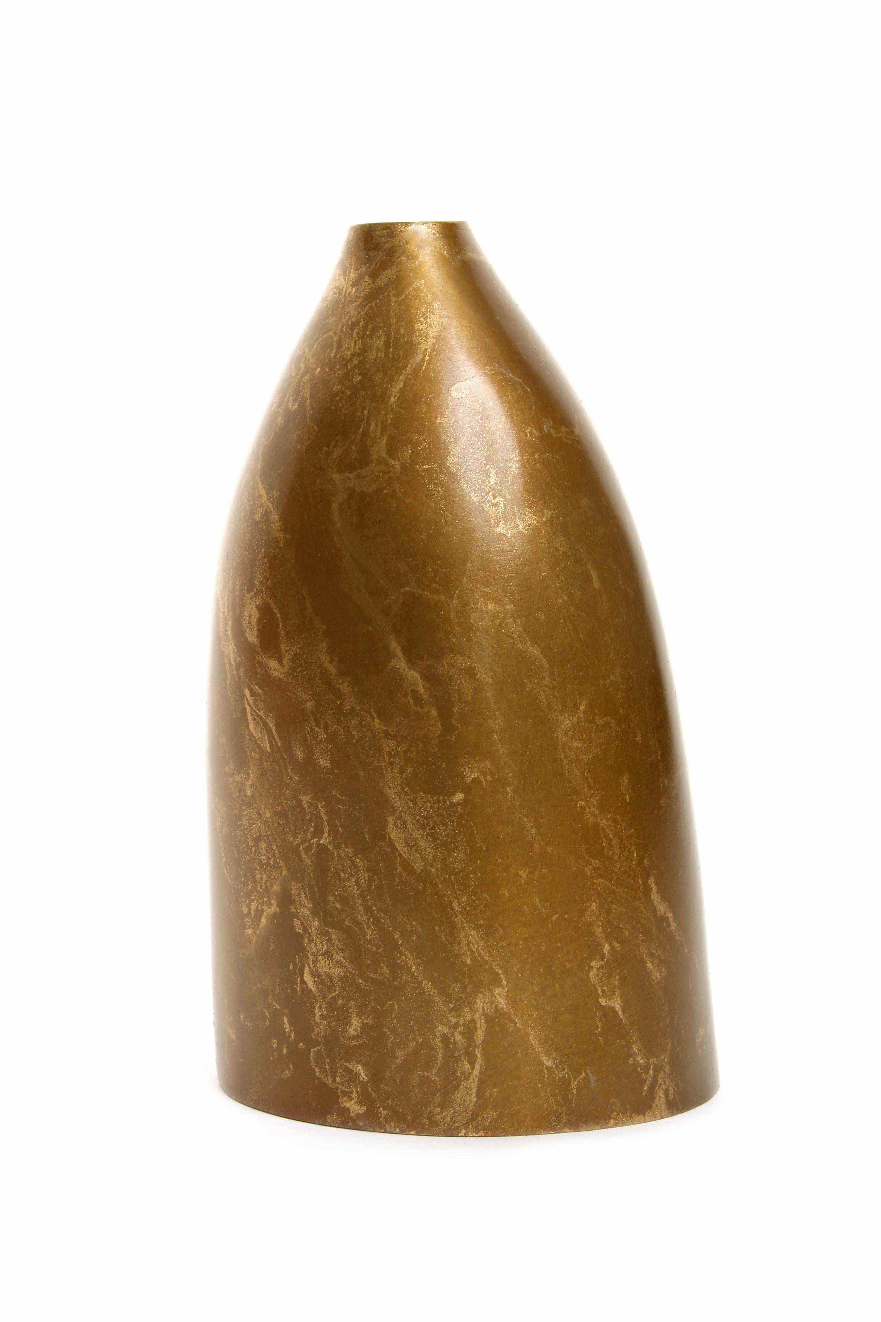 American Solid Bronze 'Poppy' Vase / Vessel with Sculptural Shape in Gold Patina Finish For Sale