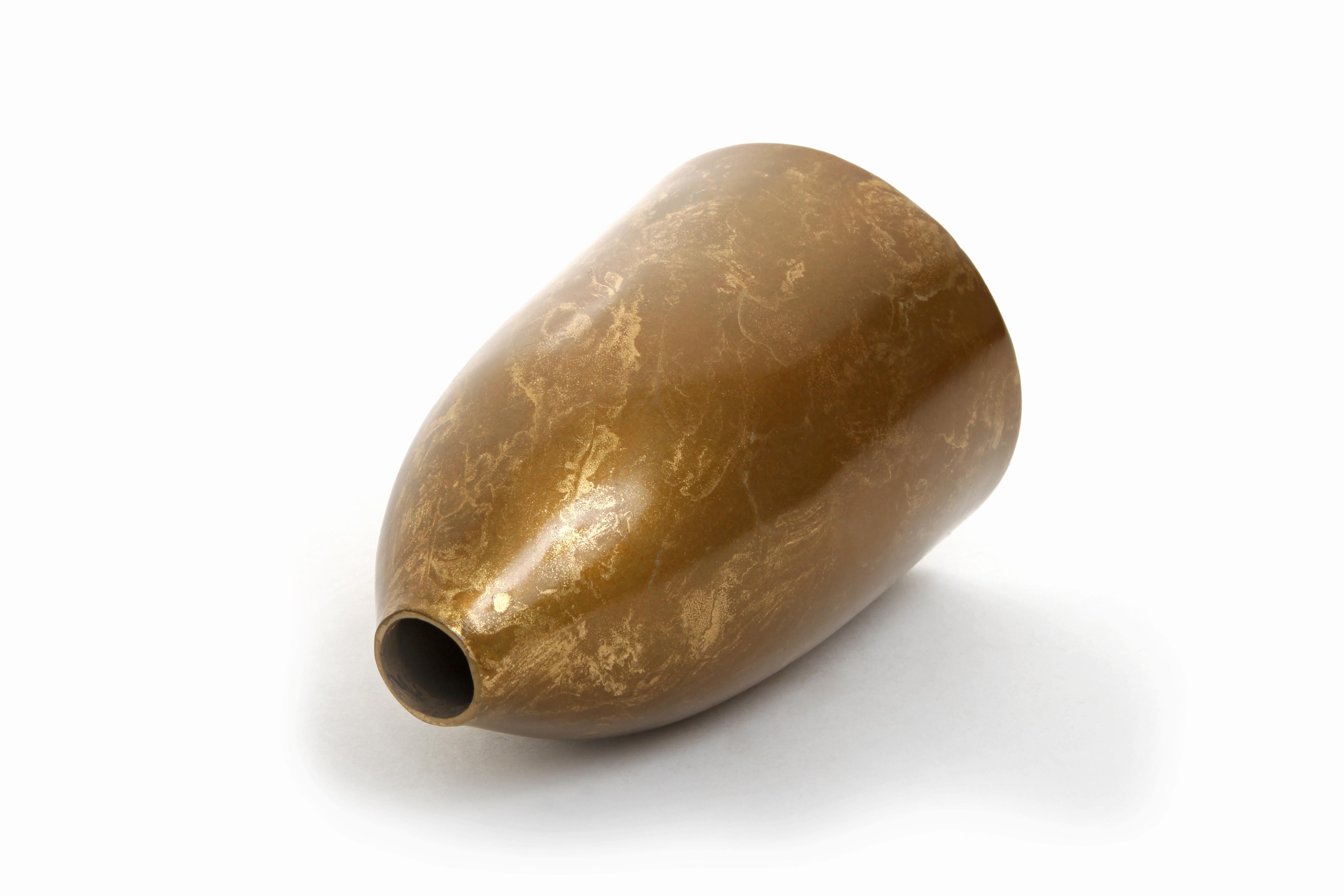 Patinated Solid Bronze 'Poppy' Vase / Vessel with Sculptural Shape in Gold Patina Finish For Sale