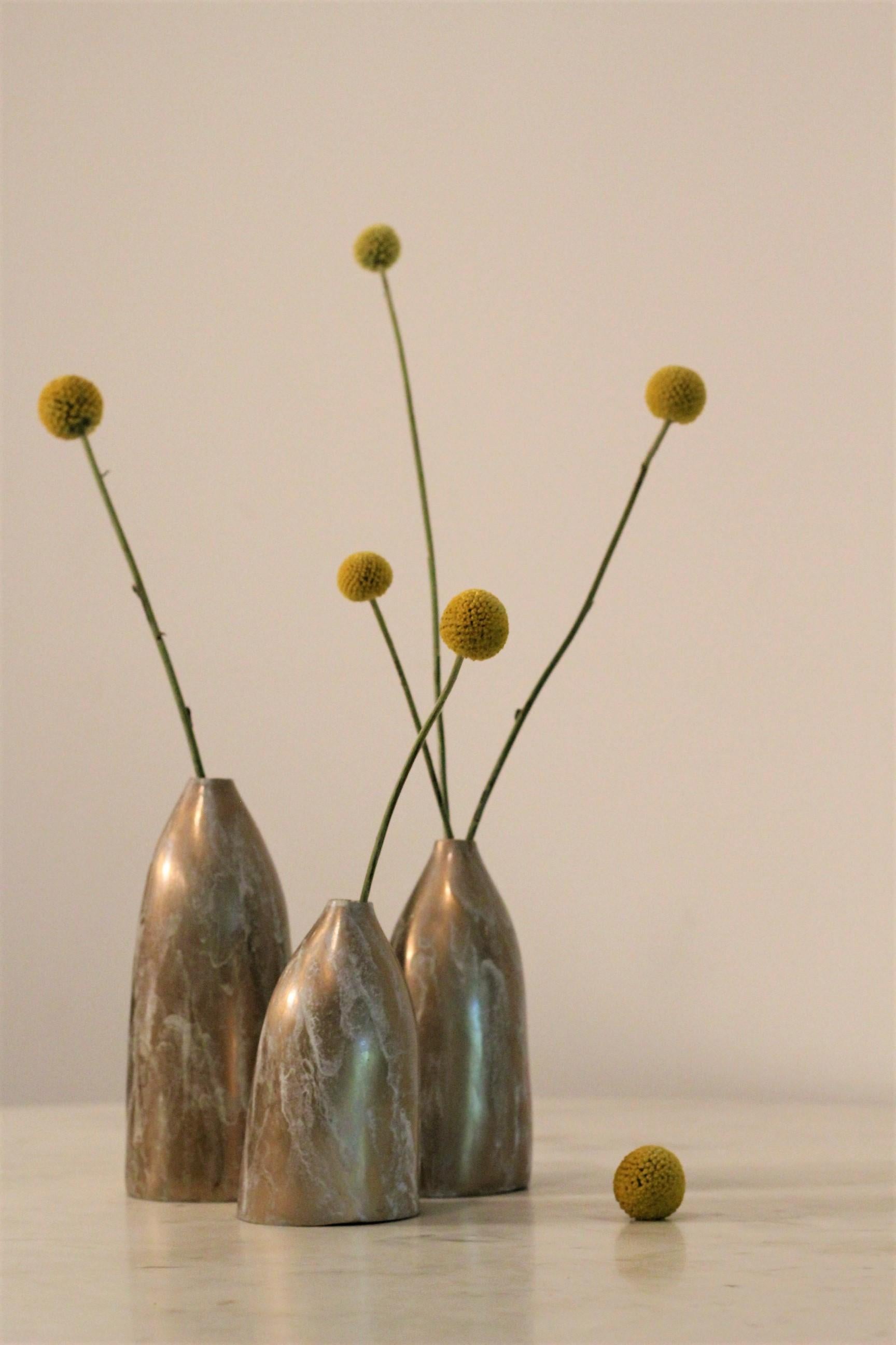 Solid Bronze 'Poppy' Vase / Vessel with Sculptural Shape in Gold Patina Finish For Sale 3