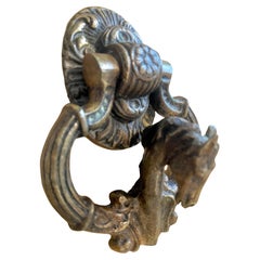 Bouton de porte sculptural en bronze massif à tête de cheval en laiton