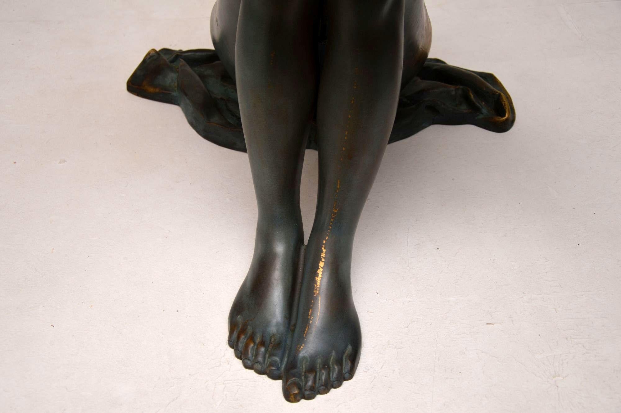 Solid Bronze Sculptural Vintage Coffee Table of Nude Woman 3