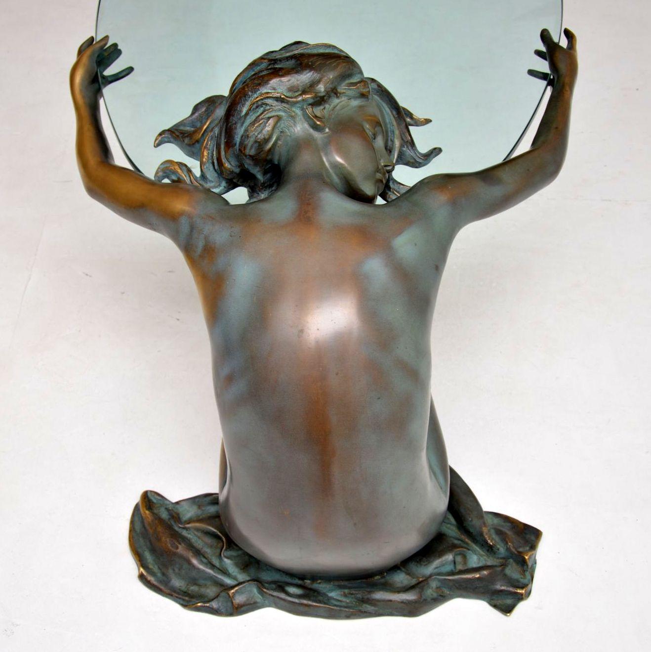French Solid Bronze Sculptural Vintage Coffee Table of Nude Woman