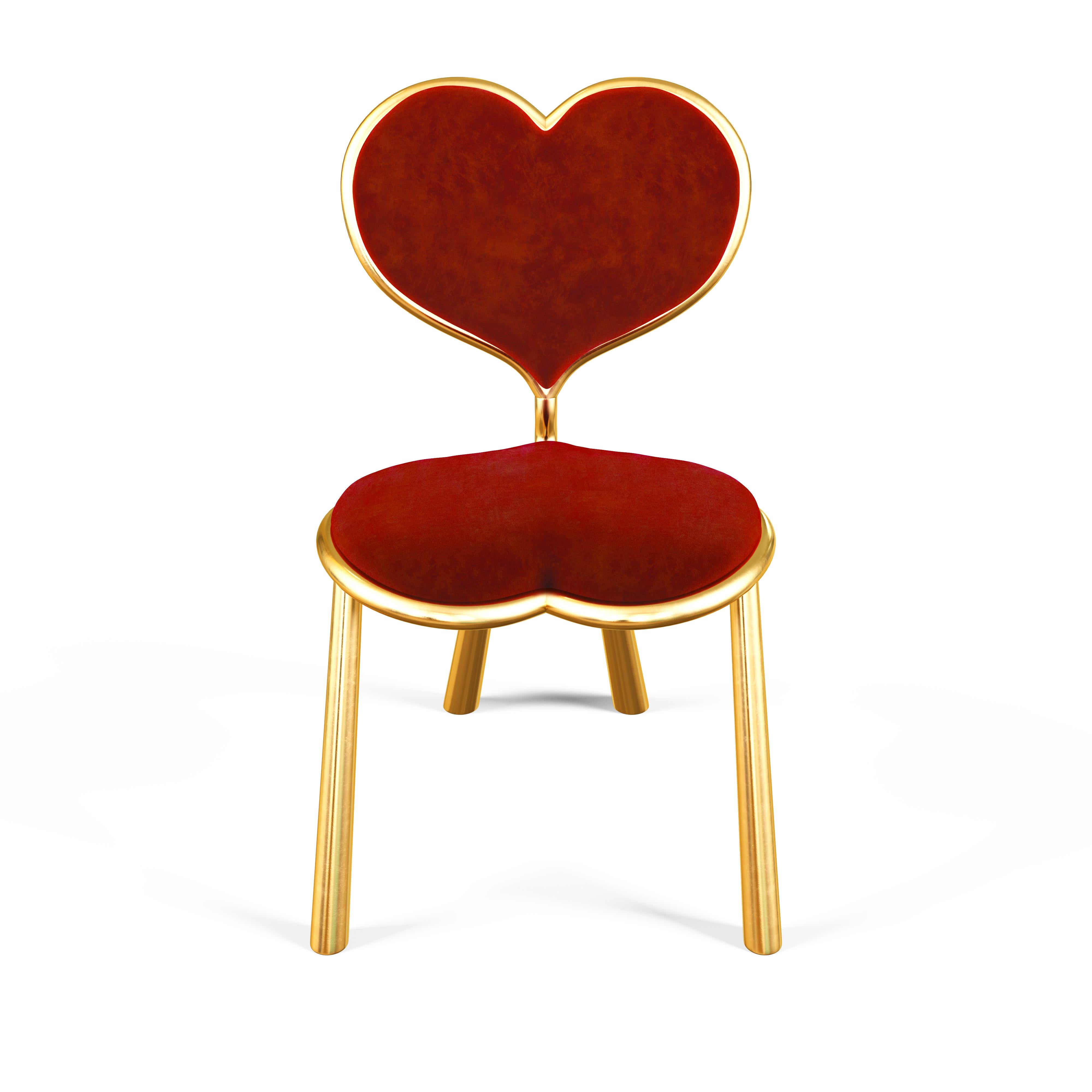 Moderne Chaise de cœur en bronze avec tapisserie en mohair rouge en vente