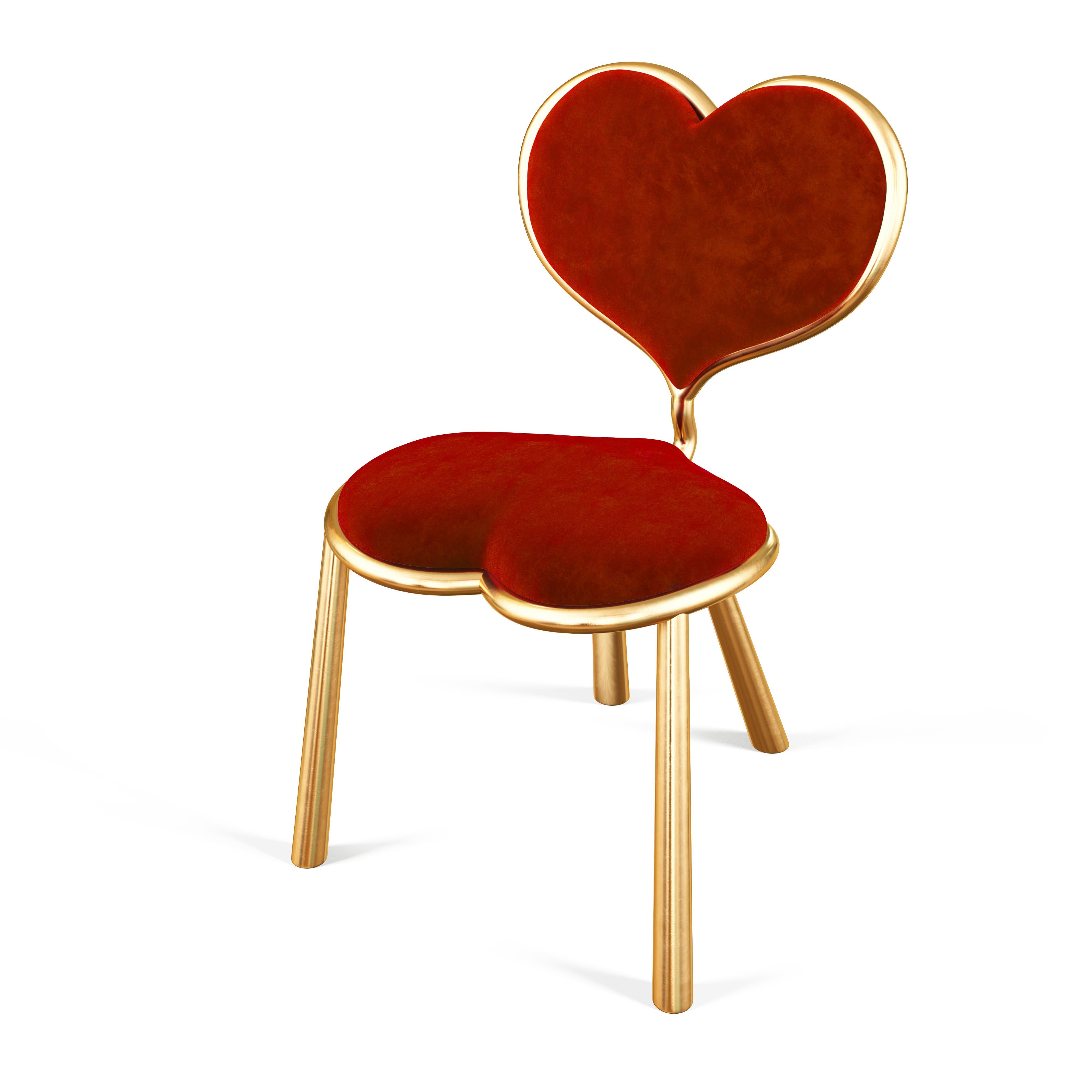 Poli Chaise de cœur en bronze avec tapisserie en mohair rouge en vente