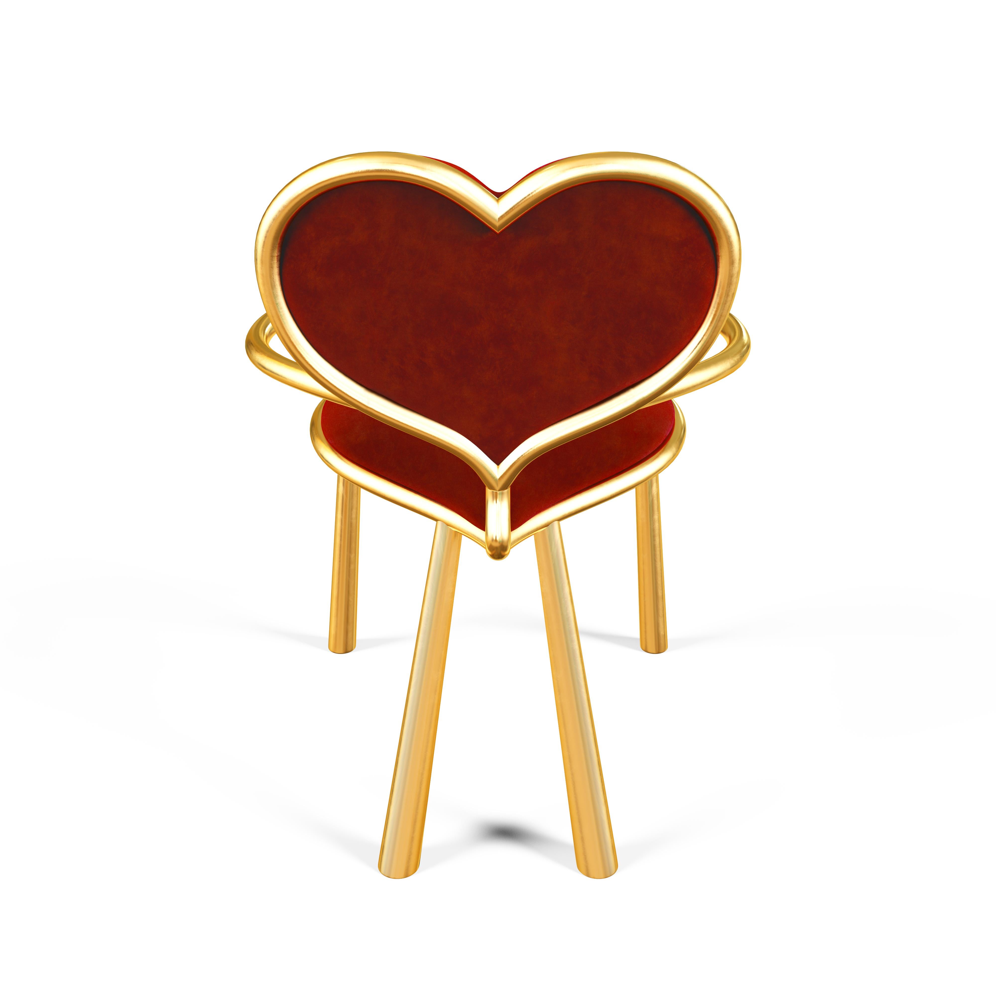 Modern Bronze Heart Chair With Red Mohair Upholstery For Sale
