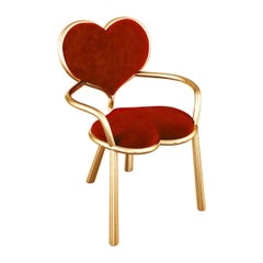 Sedia Heart Bronzo con rivestimento in Mohair Rosso