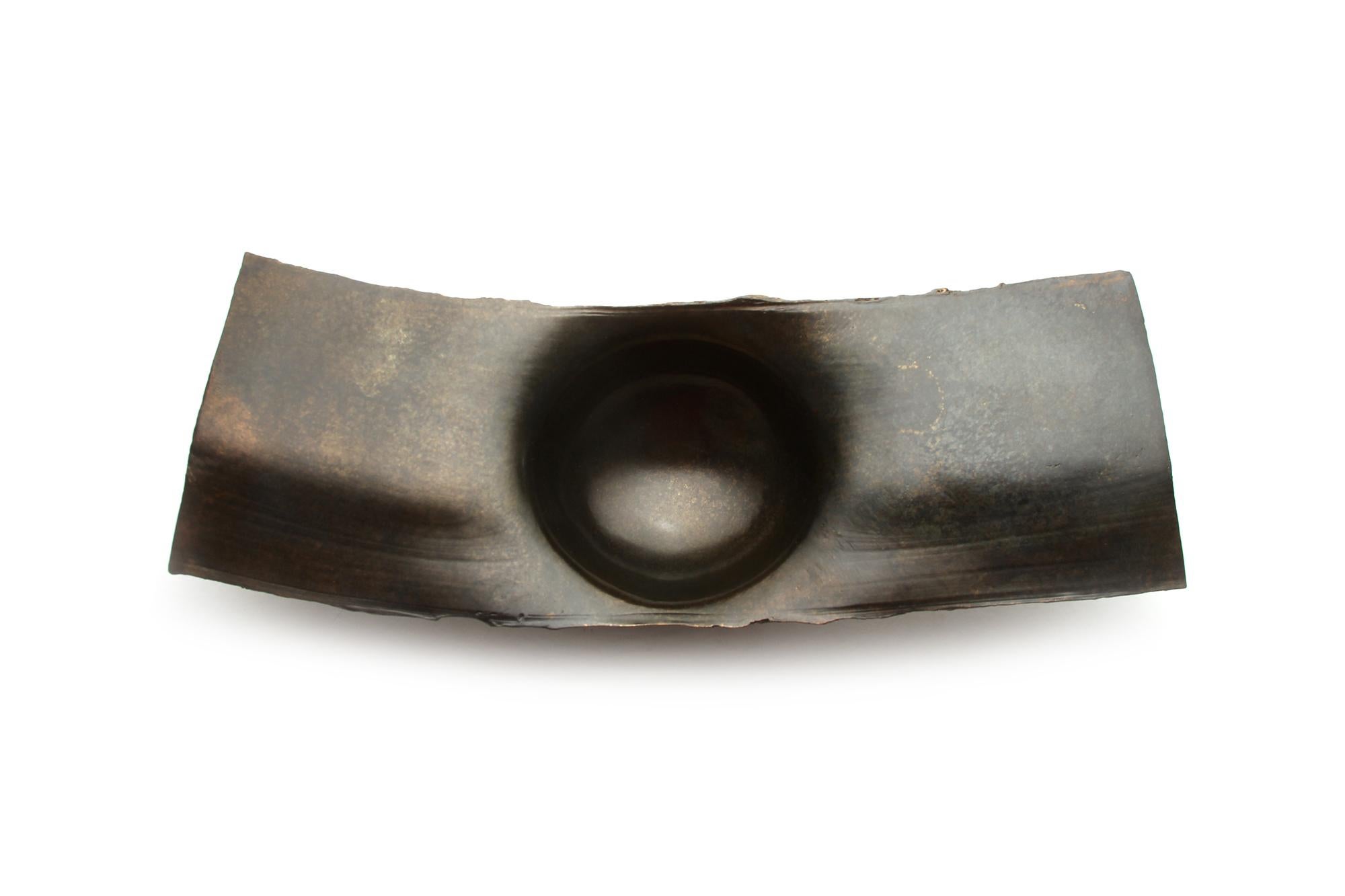 Patinated Solid Bronze ‘Sequoia’ Bowl/Winged Vessel/Footed Dish in Ebony Patina For Sale