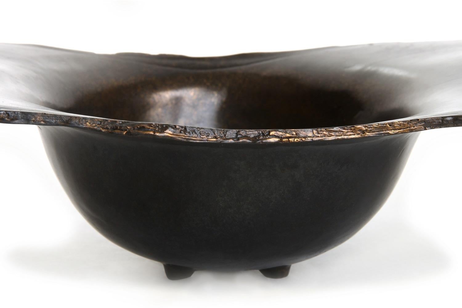 Solid Bronze ‘Sequoia’ Bowl/Winged Vessel/Footed Dish in Ebony Patina In New Condition For Sale In West Hollywood, CA