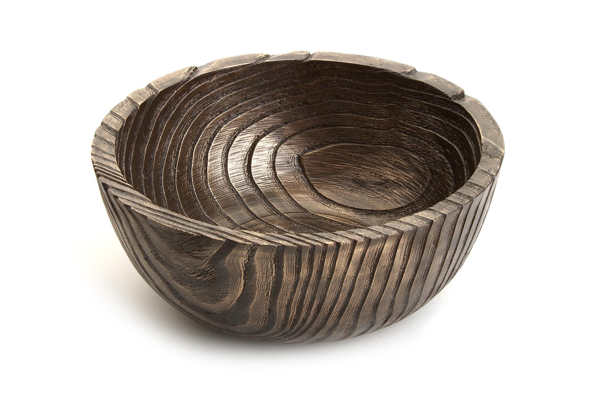 Solid Bronze Set ‘Everest’, ‘Alpine’ and ‘Flora’ Bowls with Wood Grain Texture For Sale 4