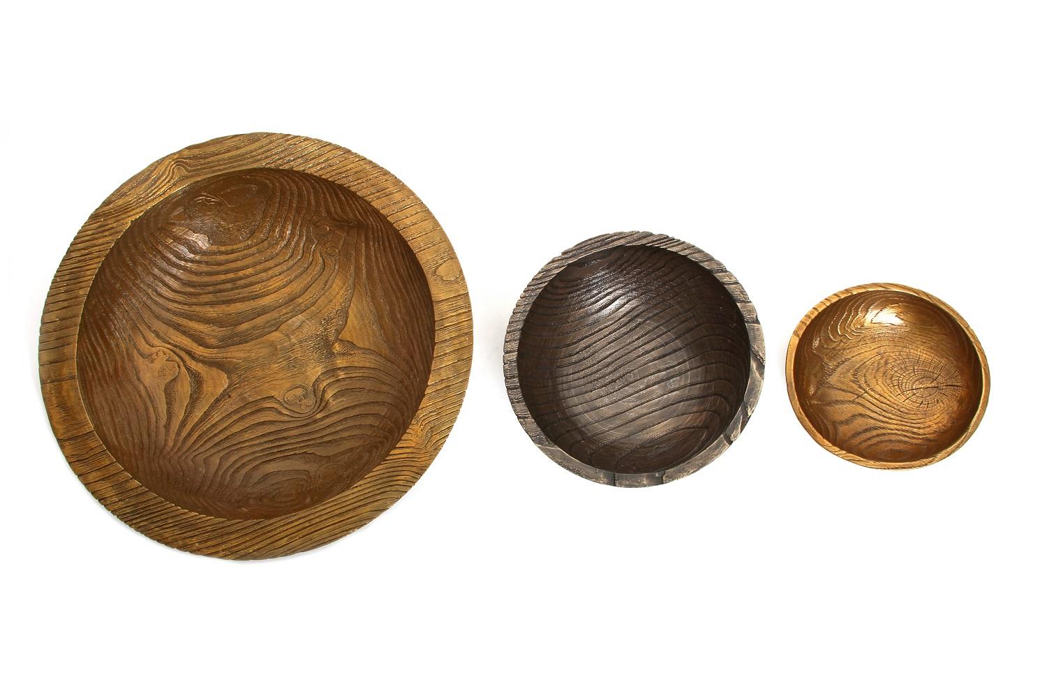 Solid bronze set – ‘Everest’, ‘alpine’ and ‘flora’ bowls/vessels with wood grain texture and mixed patinas - new production and in stock
-
This set includes our three most popular bowls: 