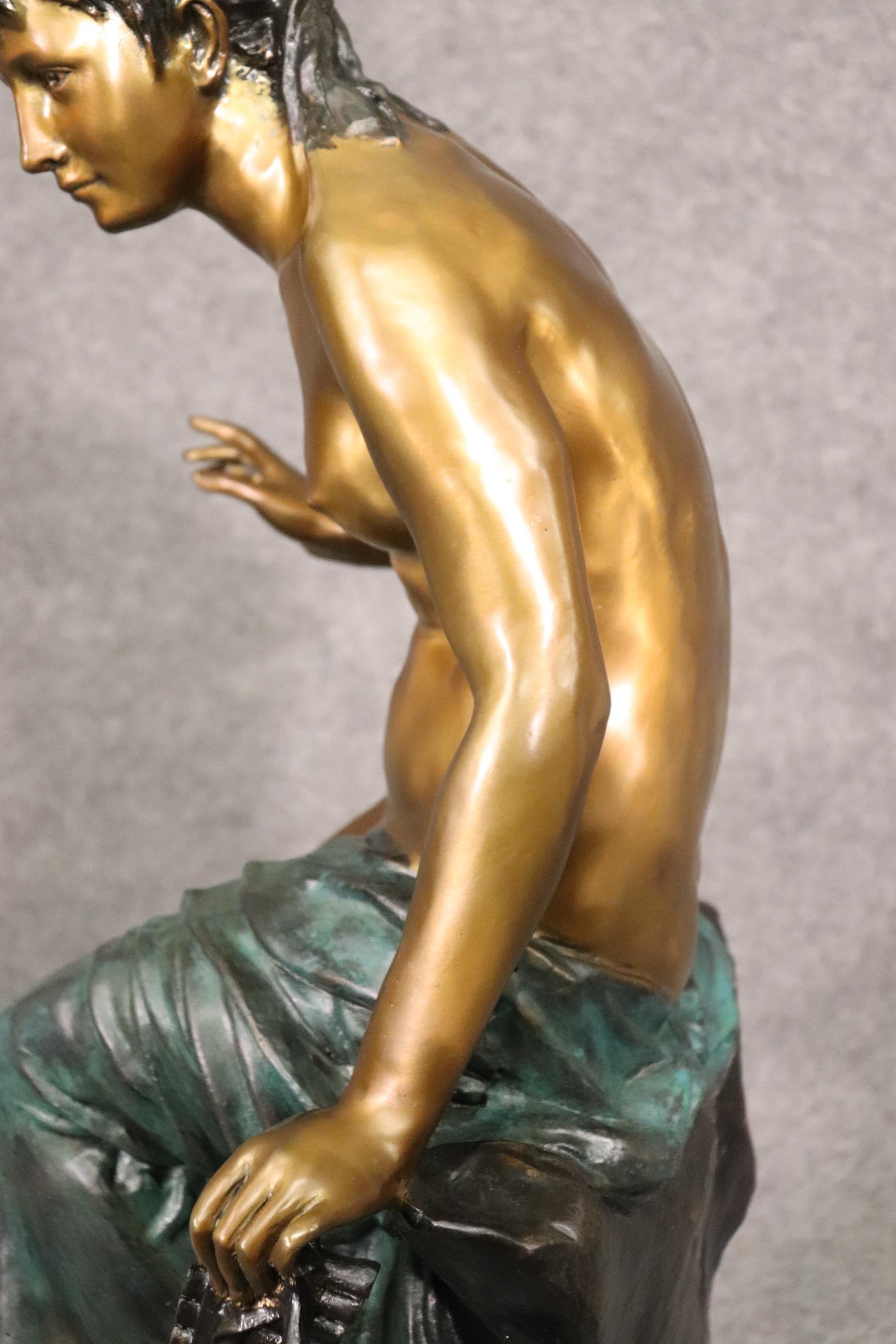 Solid Bronze Signed Statue of a Nude Woman  6