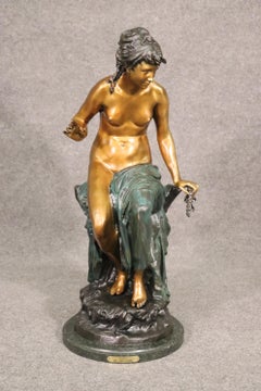 Solid Bronze Signed Statue of a Nude Woman