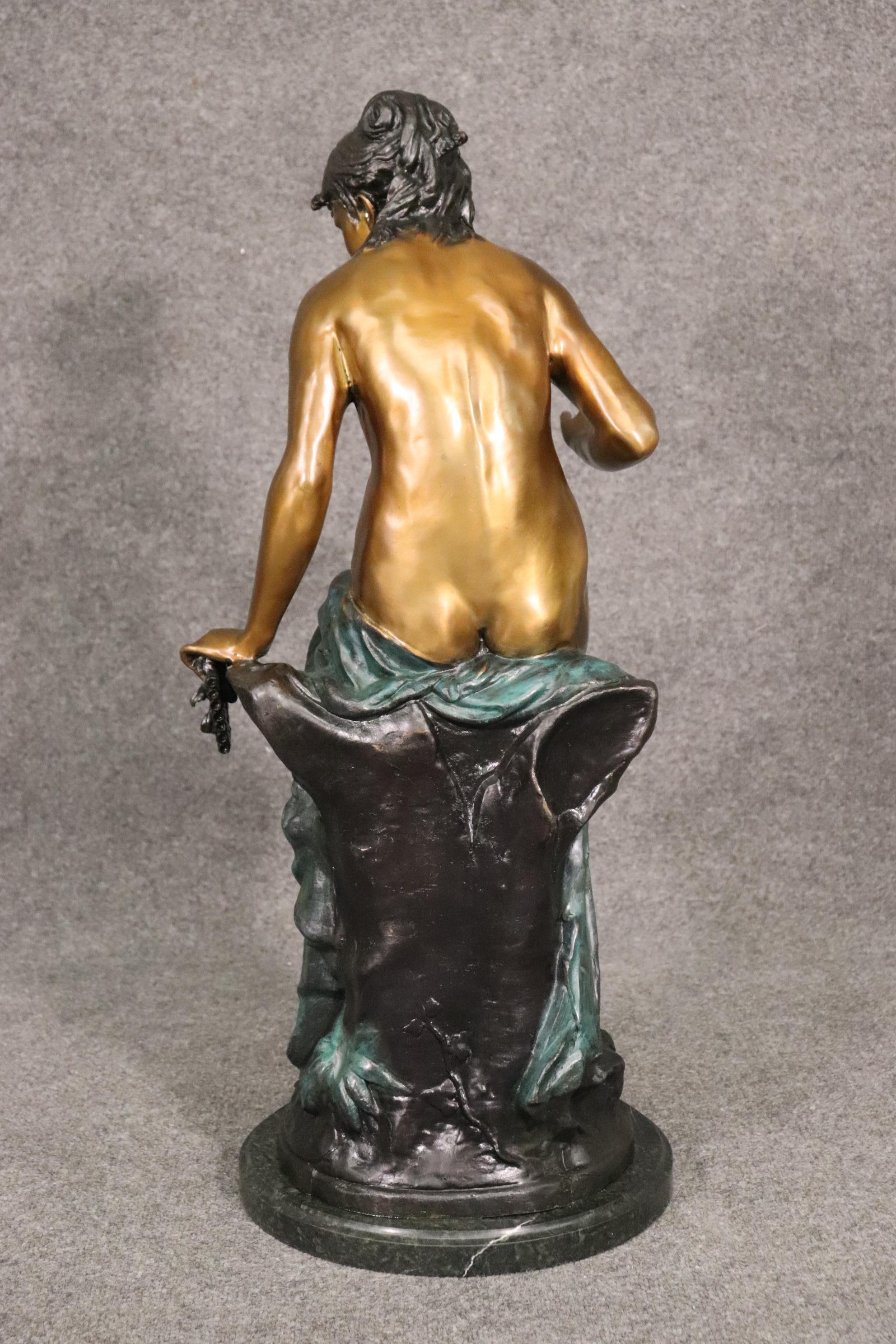 Art Nouveau Solid Bronze Signed Statue of a Nude Woman 