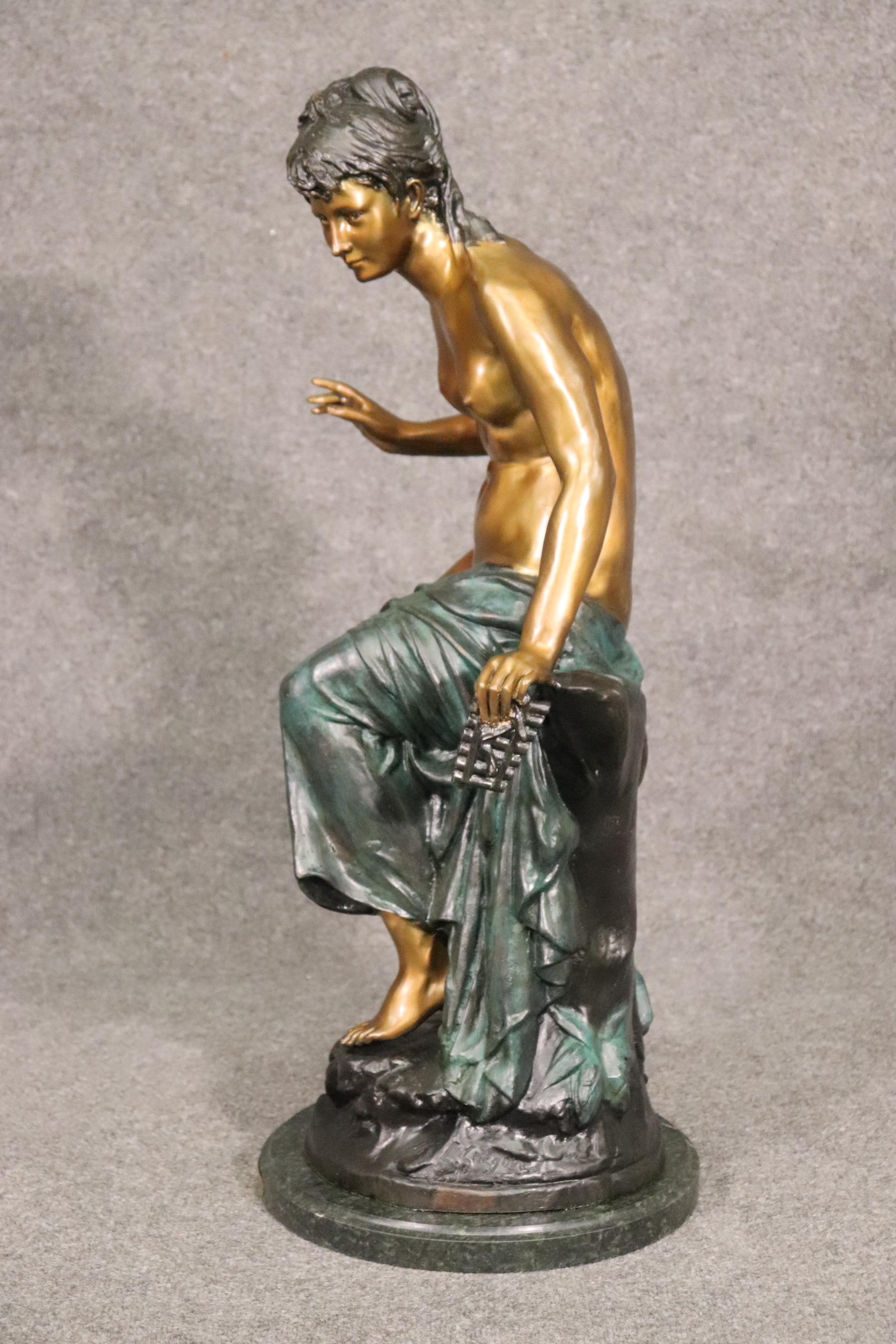 French Solid Bronze Signed Statue of a Nude Woman 