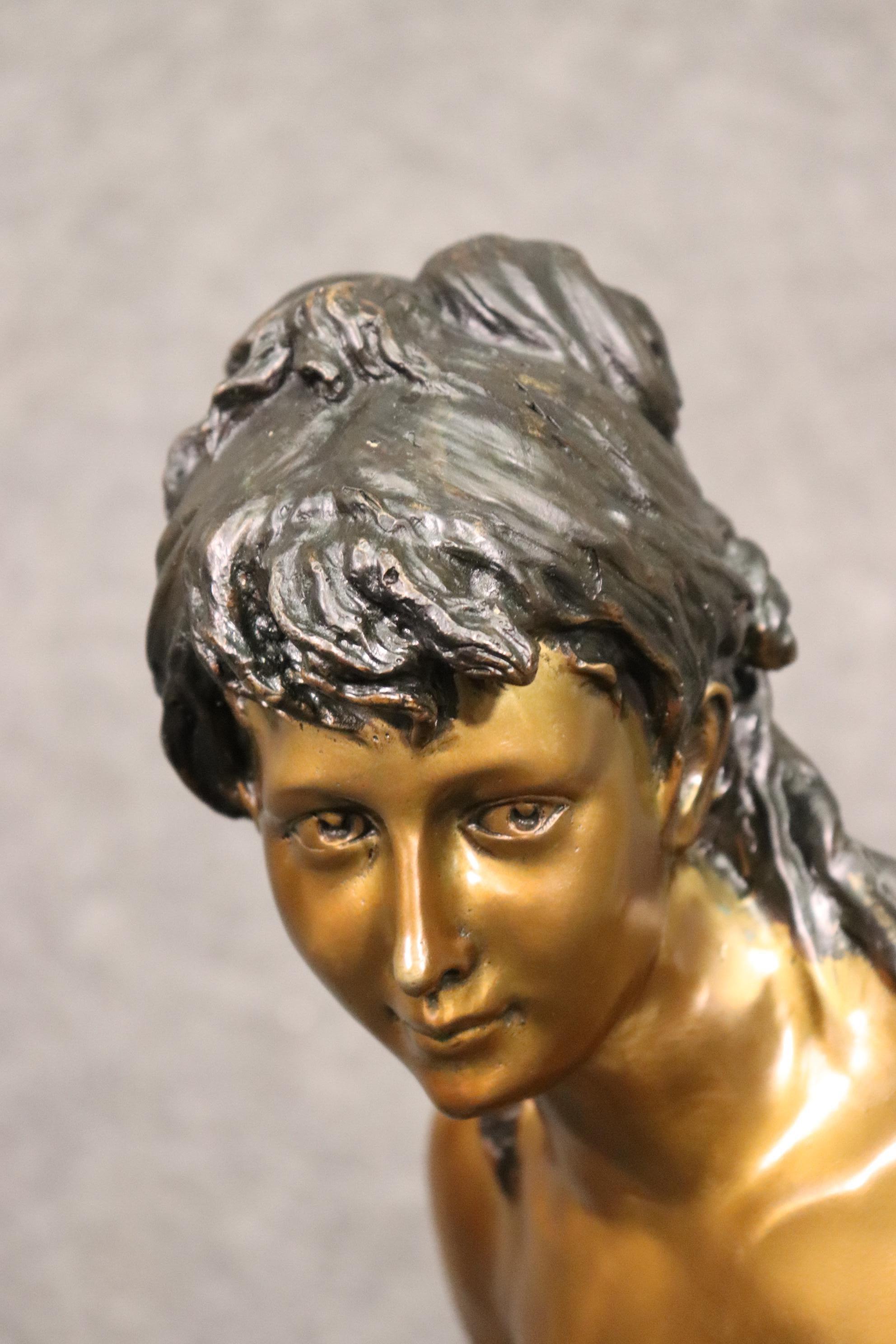 Solid Bronze Signed Statue of a Nude Woman  1