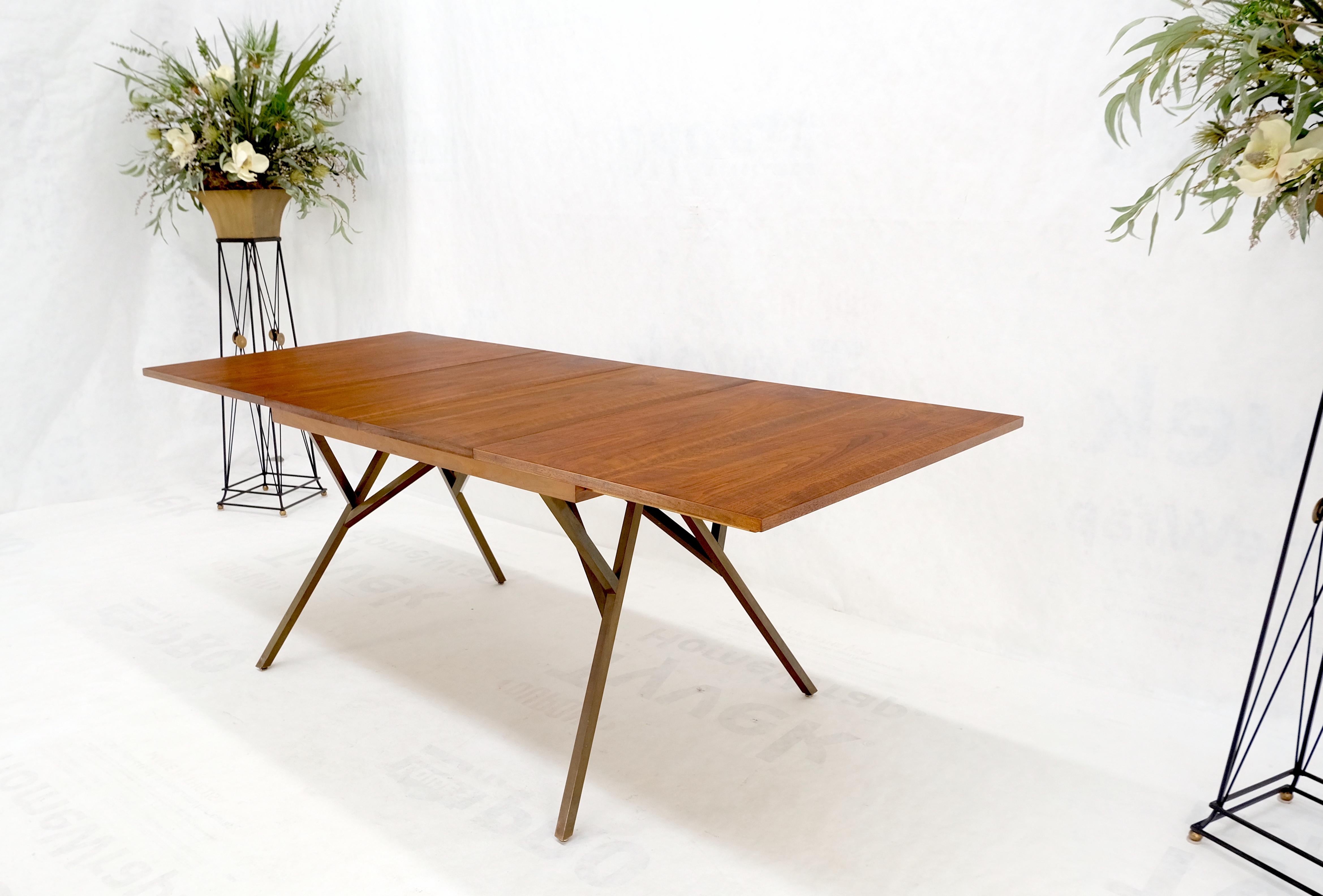 Solid Bronze Square Profile Two Extension Boards Walnut Top Dining Table Mint! For Sale 4