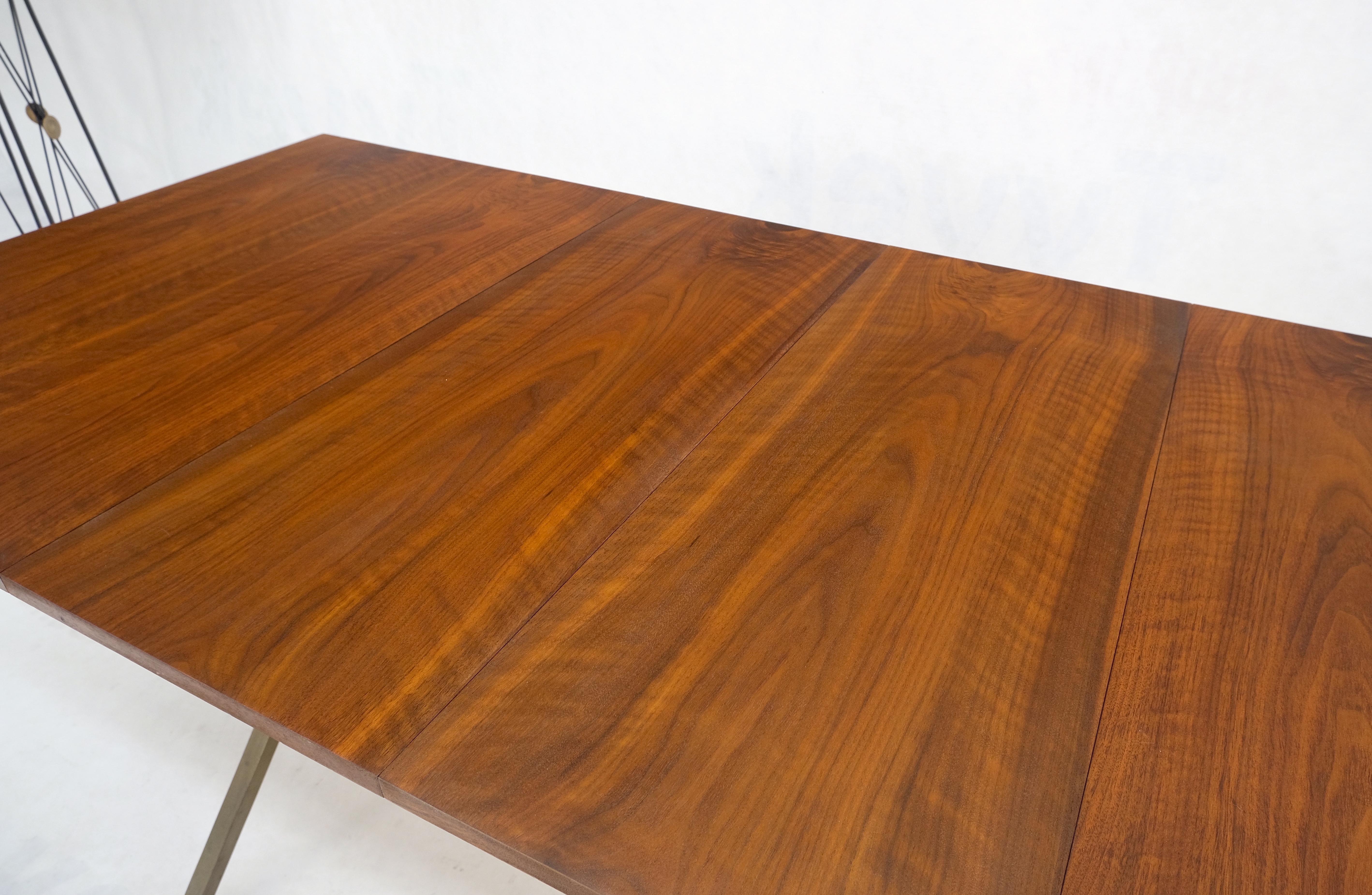 Solid Bronze Square Profile Two Extension Boards Walnut Top Dining Table Mint ! en vente 8