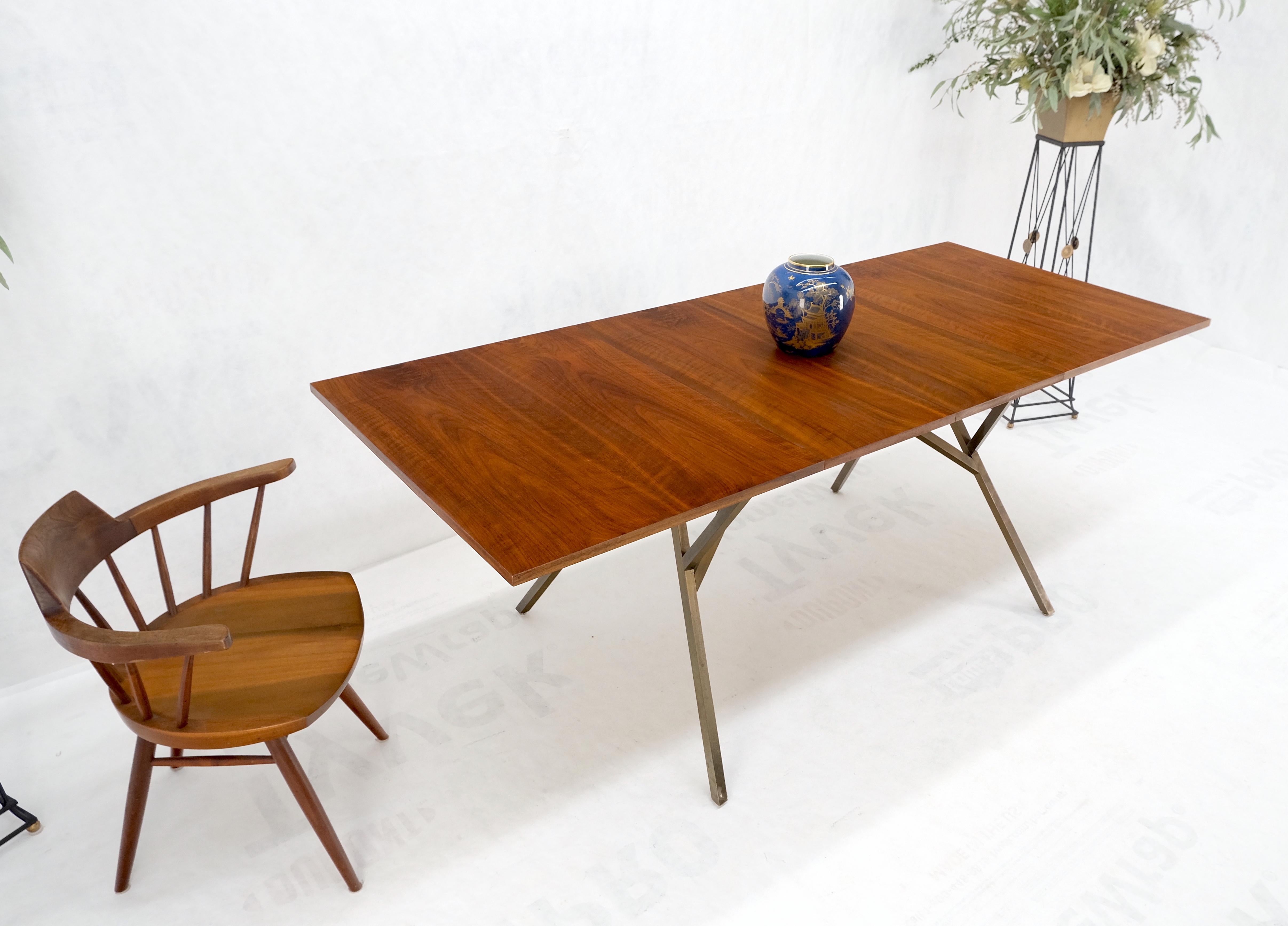 Solid Bronze Square Profile Two Extension Boards Walnut Top Dining Table Mint! For Sale 1