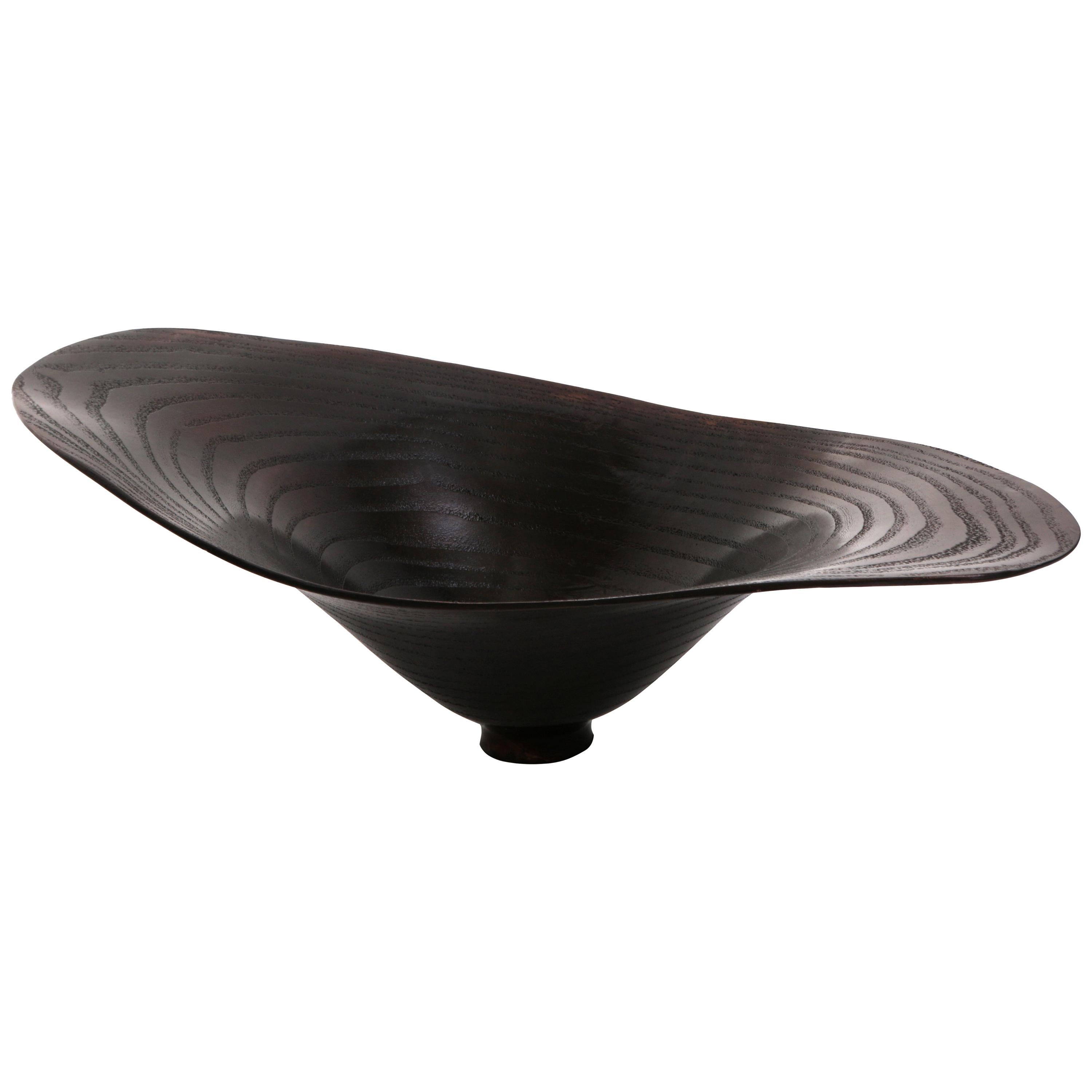 Solid Bronze "Vale" Bowl or Vessel with Wood Texture and Ebony Patina, in Stock For Sale