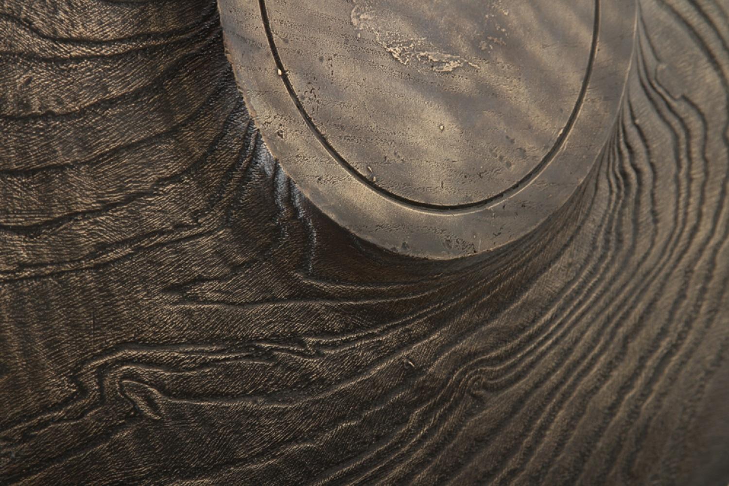 Patinated Solid Bronze ‘Willow Platter’ or Dish with Wood Texture and Blackened Patina For Sale