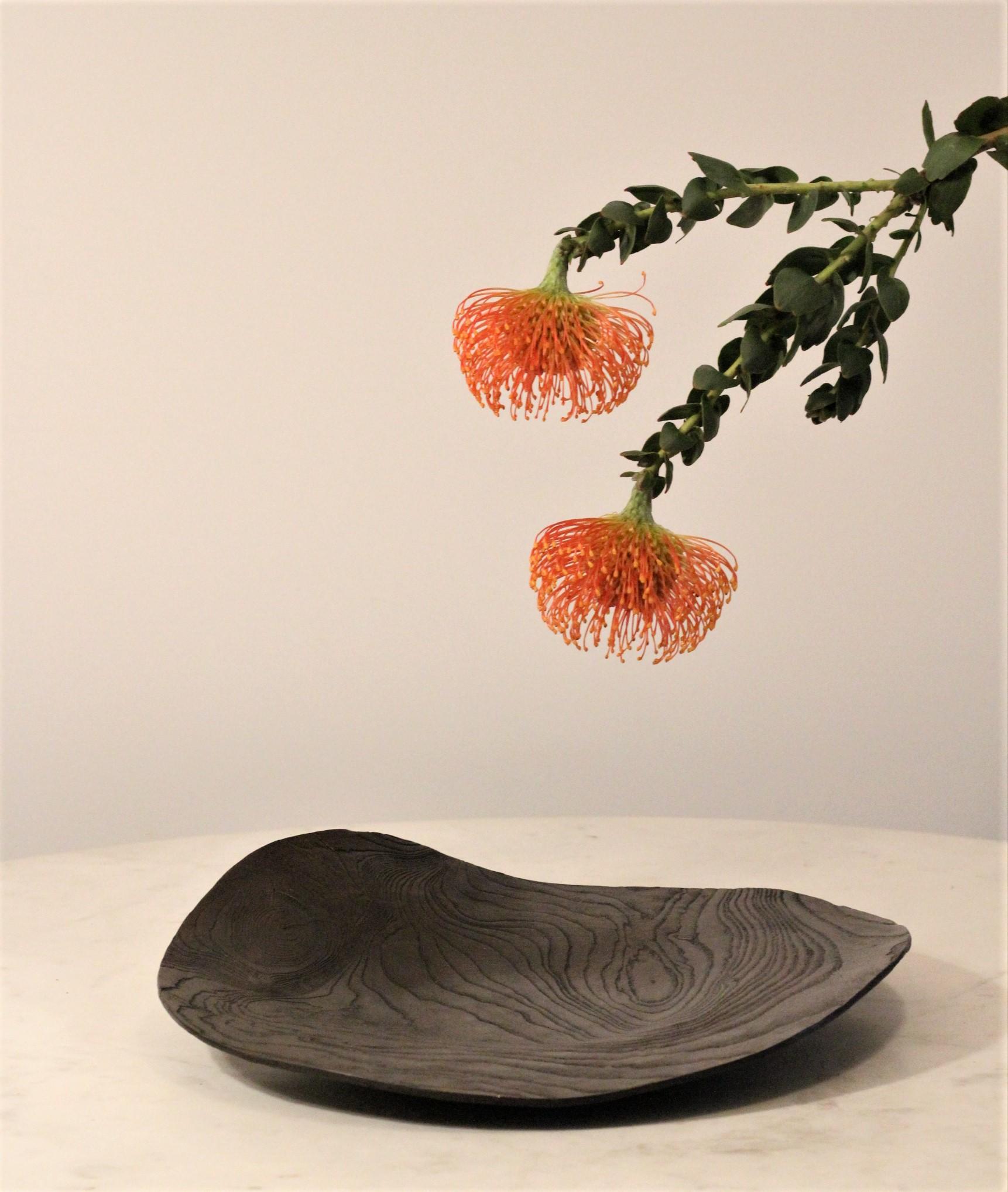 Solid Bronze ‘Willow Platter’ or Dish with Wood Texture and Blackened Patina For Sale 3
