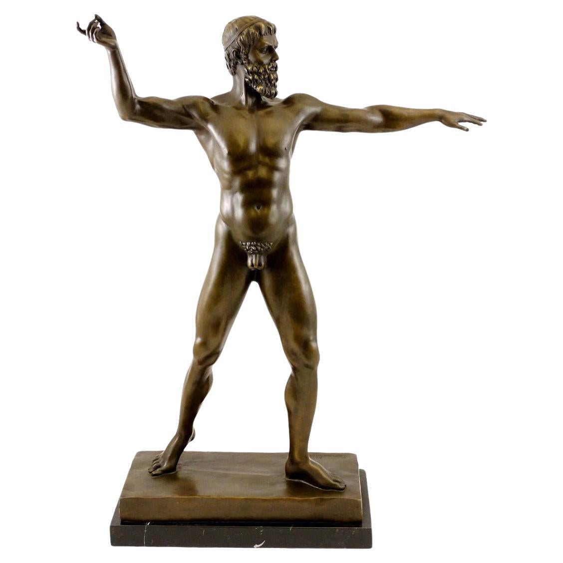 Solid Bronze Zeus Figurine on a Black Marble Base Inspired by Neoclassical Art For Sale