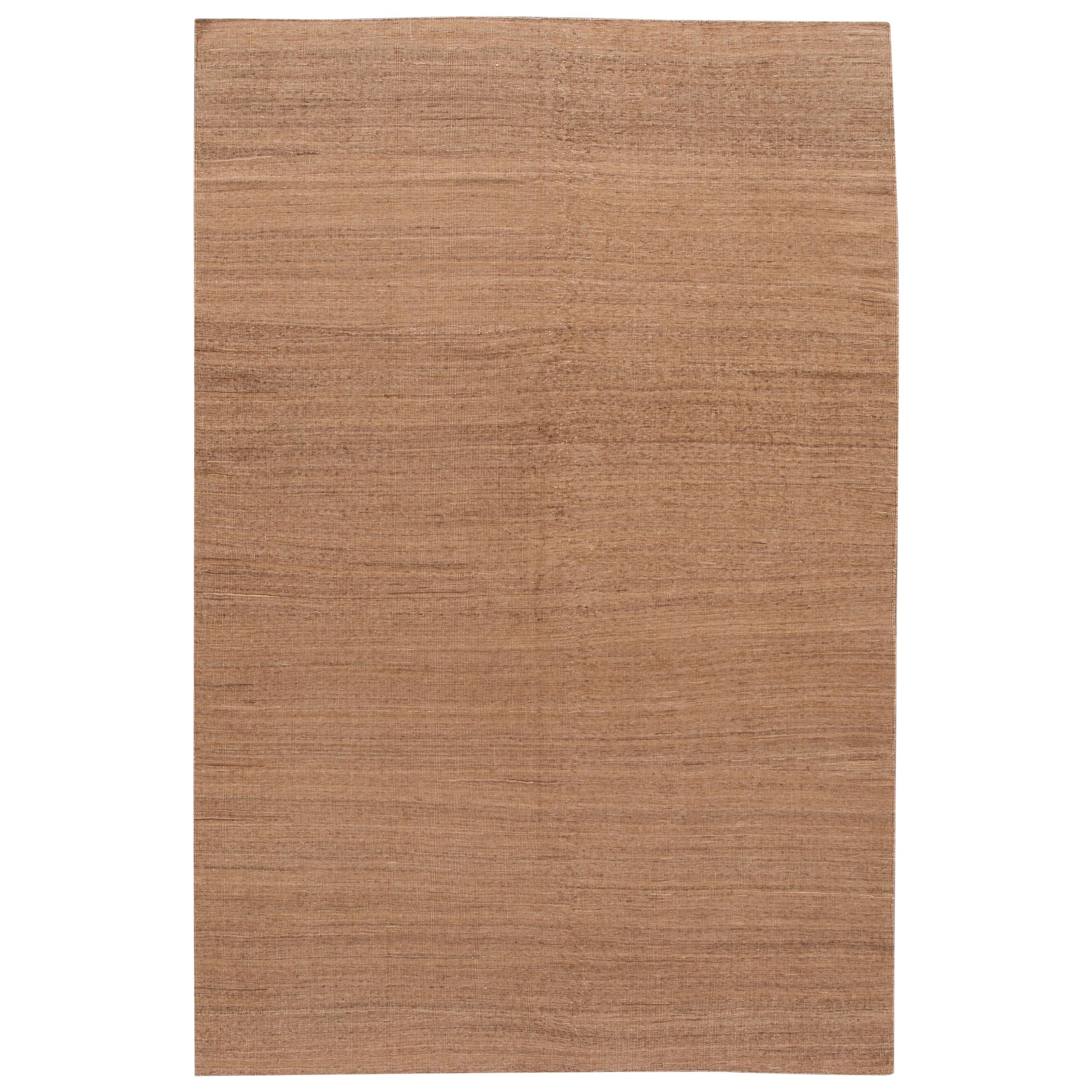 Solid Brown Contemporary Kilim Flatweave Wool Rug & Kilim