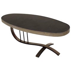 Solid Brushed Steel and Black Mirror Coffee Table, France, circa 1970