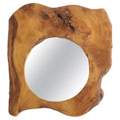 Miroir asymétrique sculptural en bois de ronce massif, France, années 1960