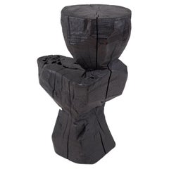 Solid Burnt Black Wood, Rustic Sculptural Side Table/Pedestal, Unique, Logniture