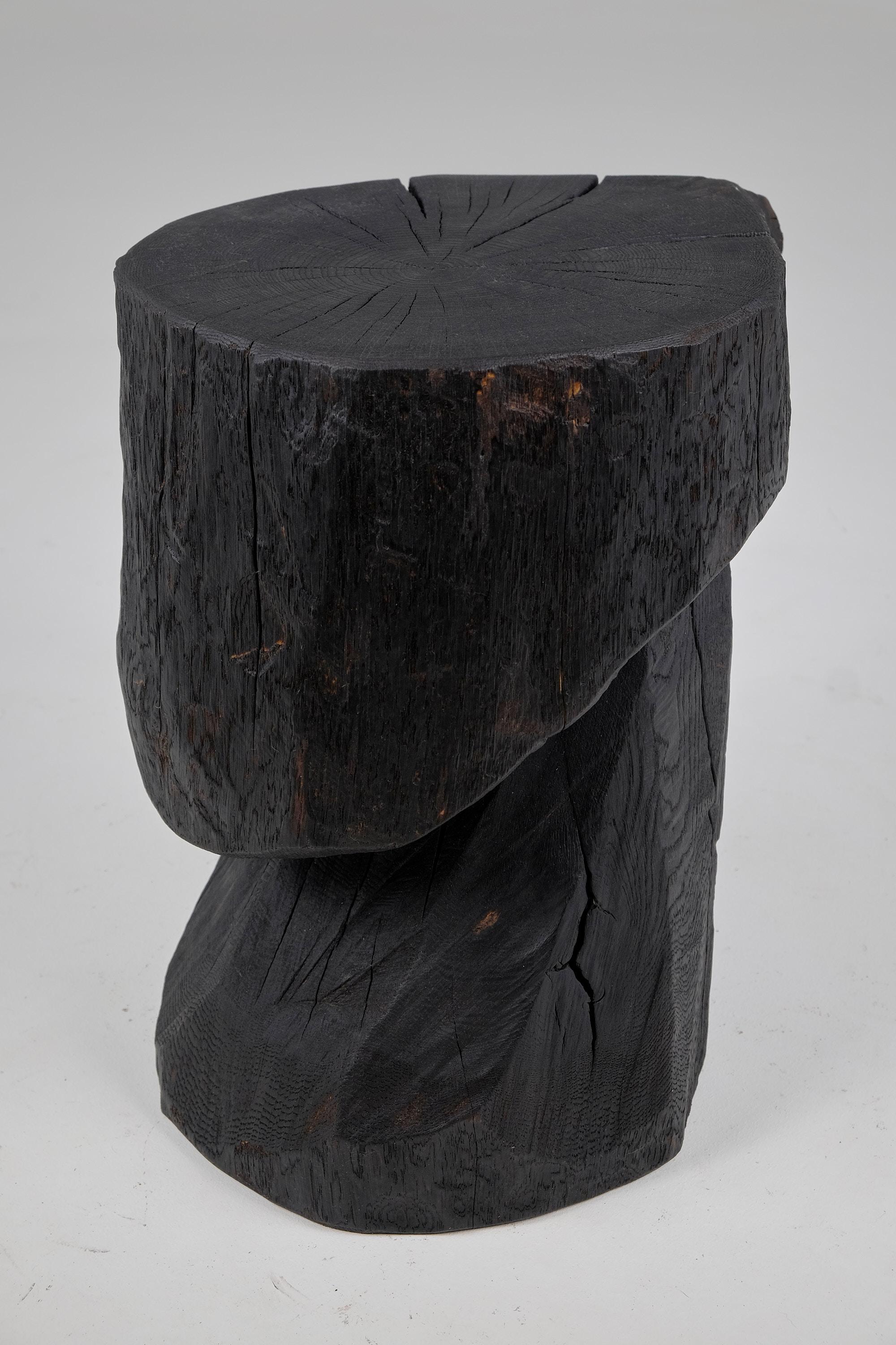 Solid Burnt Wood, Brutalist Sculptural Side Table/Pedestal,  Unique, Jownik 4