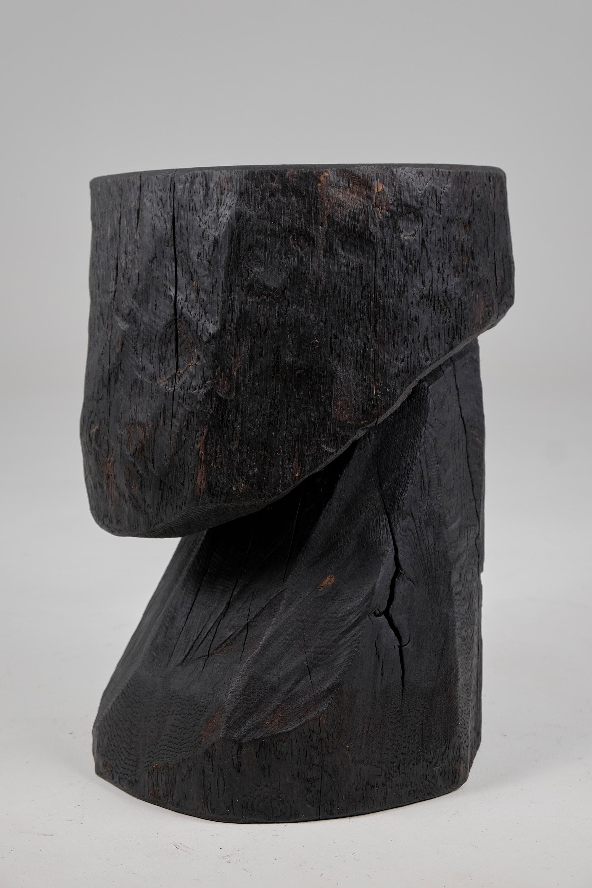 Solid Burnt Wood, Brutalist Sculptural Side Table/Pedestal,  Unique, Jownik 5